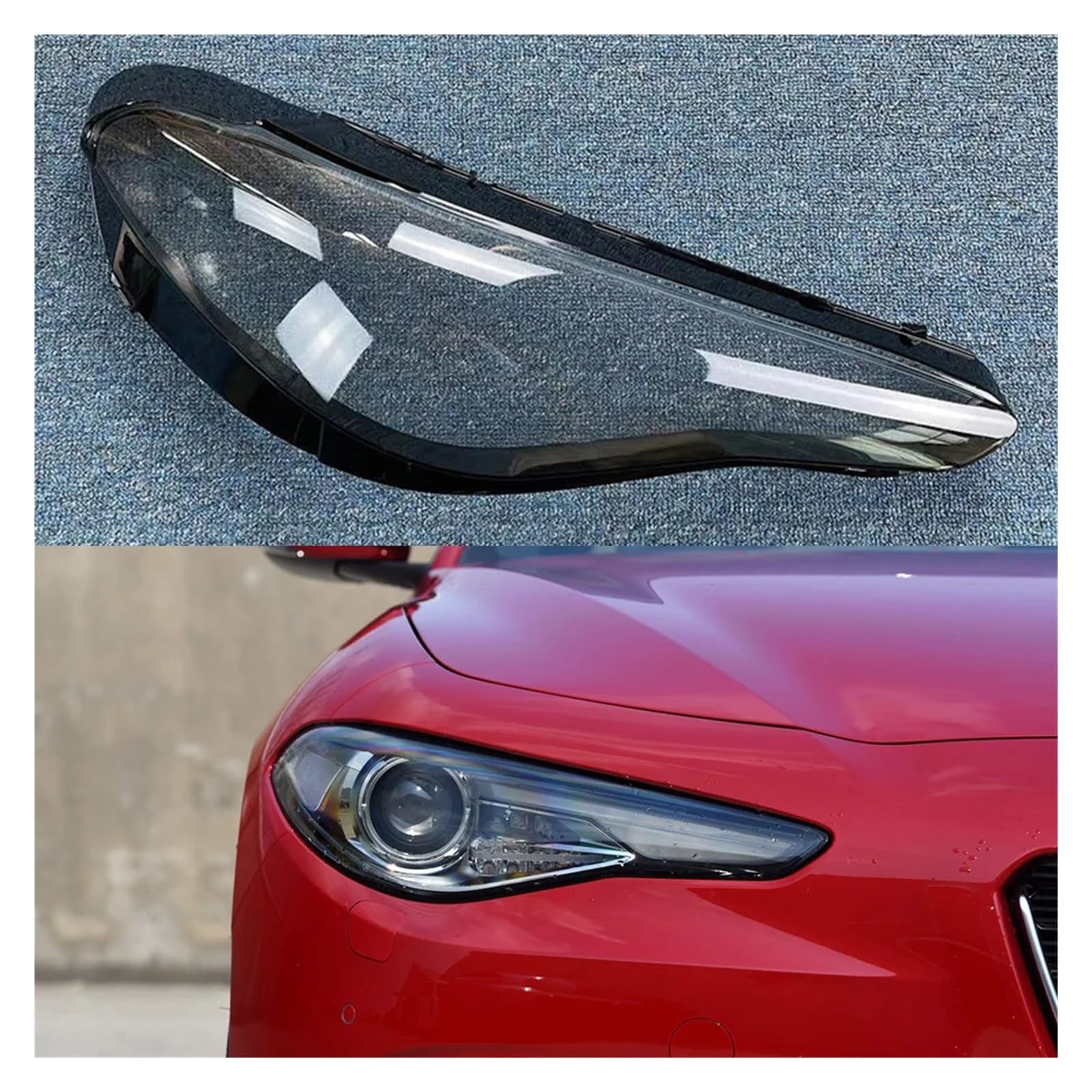 DWPTS Auto-Licht-Lampe, kompatibel for Alfa Romeo Giulia 2015–2022, Auto-Scheinwerfer-Abdeckung, Linse, Glasschale, vorderer Scheinwerfer, transparenter Lampenschirm(Right) von DWPTS