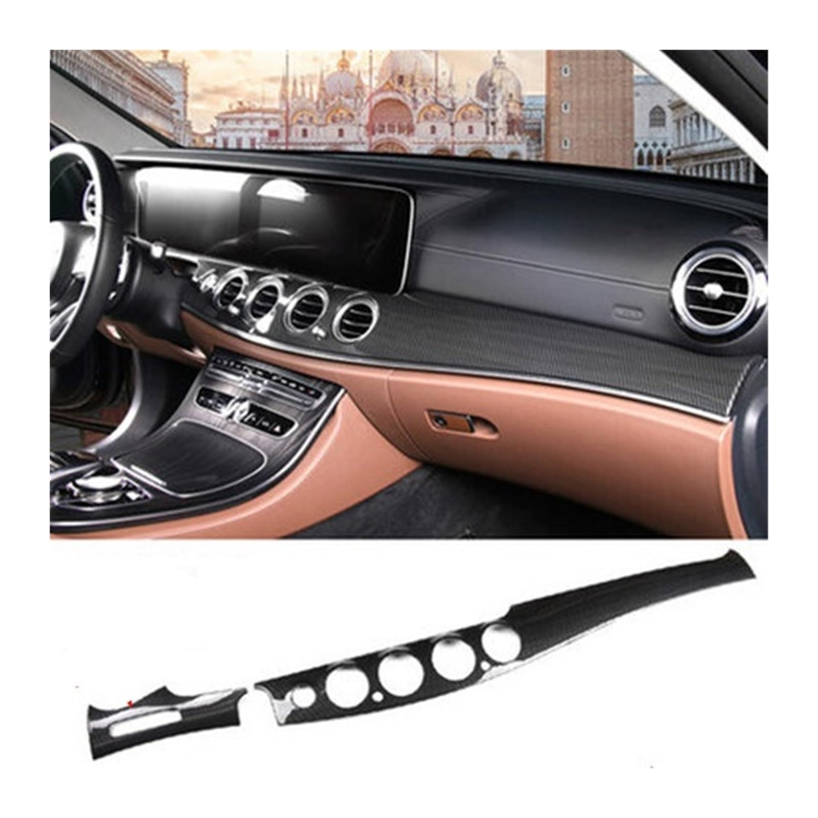 DWPTS Kompatibel for Mercedes Benz E-Klasse W213 2016–18, Innen-Armaturenbrett-Panel-Dekorationsabdeckung, Kohlefaser-Farbverkleidungsaufkleber, Autozubehör(Front Bumper+Lighted Spoiler) von DWPTS