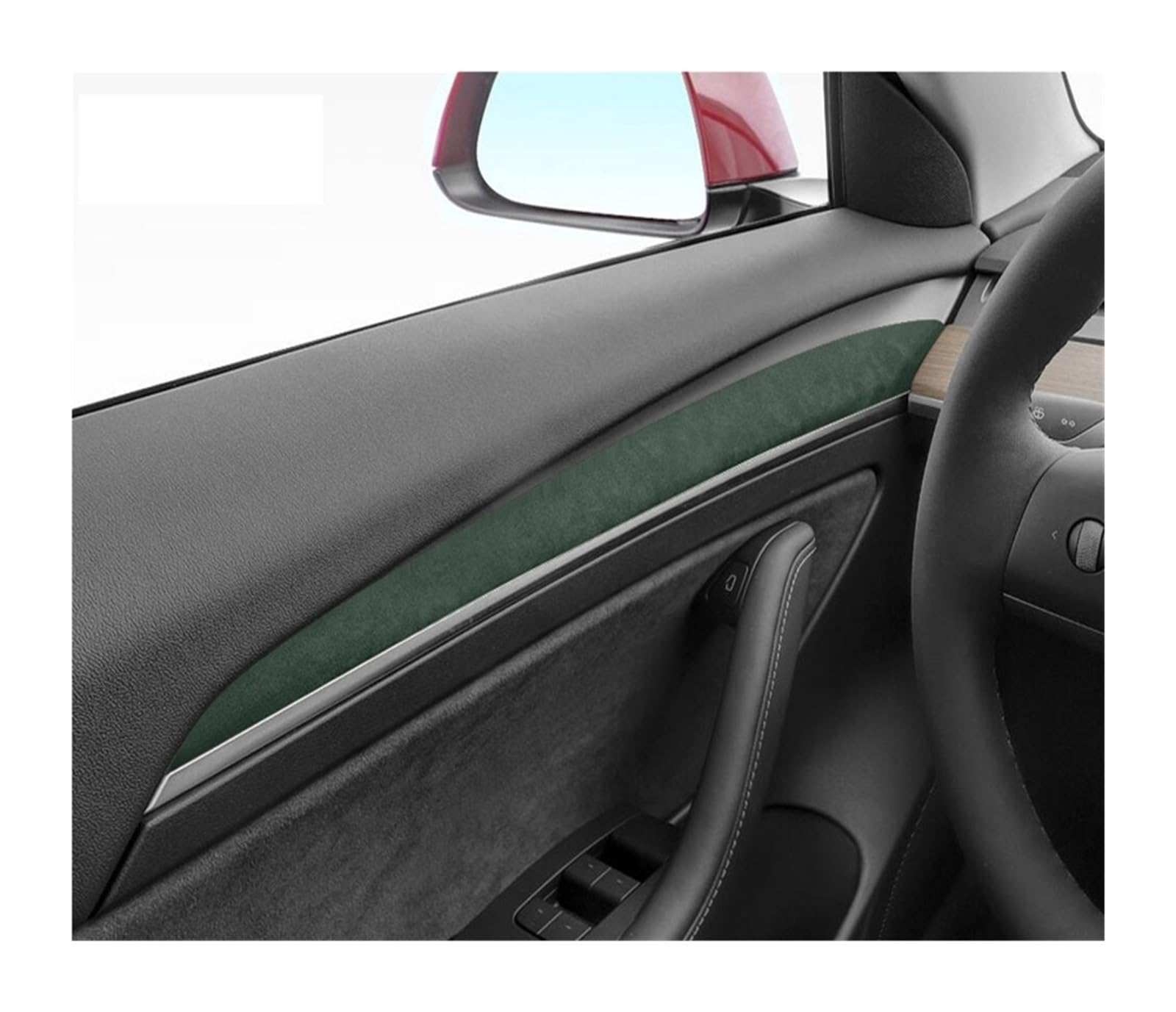 DWPTS Wildleder Flusen Innere Tür Panel Trim Streifen Auto Aufkleber Kompatibel for Tesla Modell 3 ModelY Auto Styling Innen Dekoration Zubehör(2Pcs Green) von DWPTS