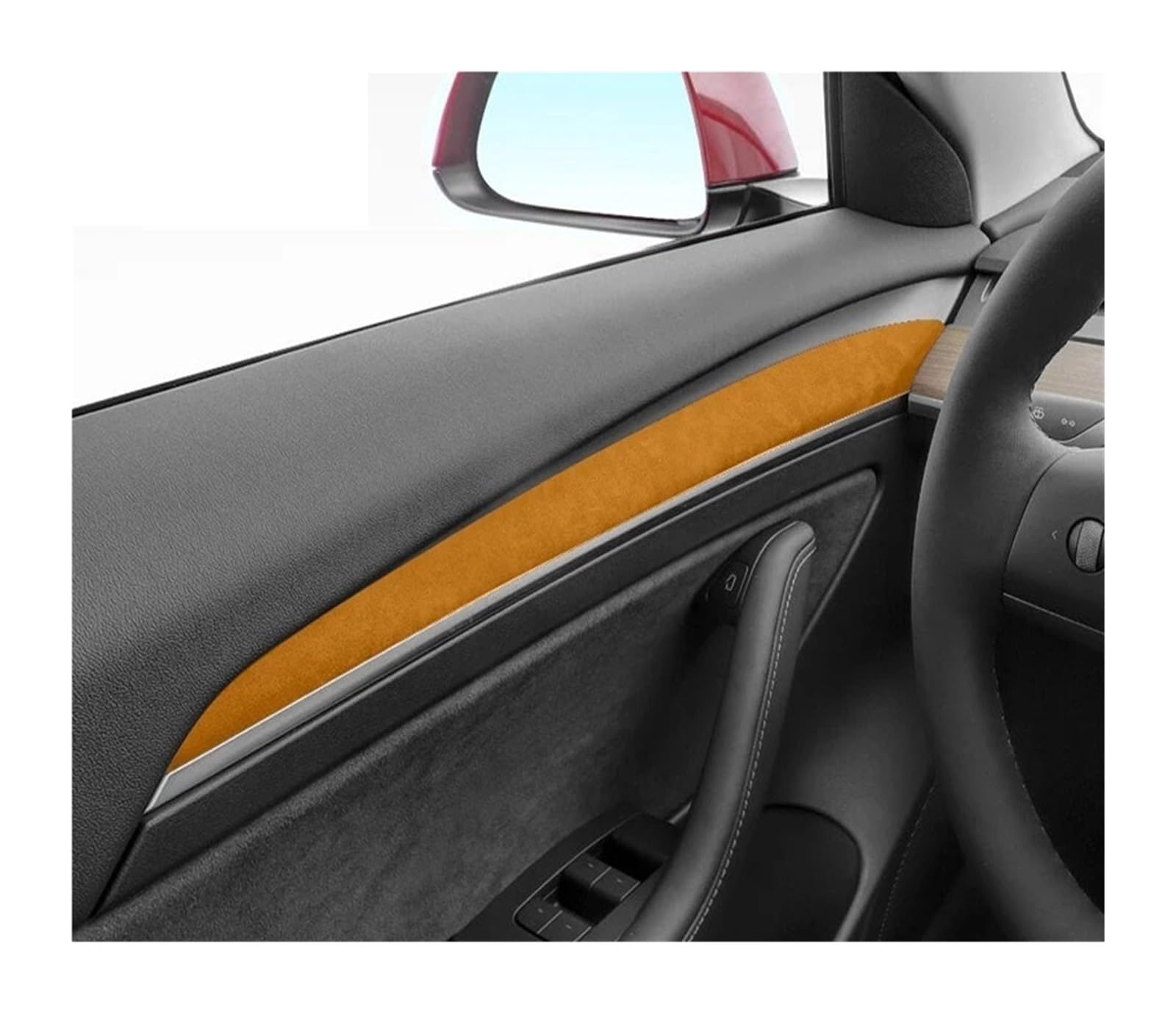 DWPTS Wildleder Flusen Innere Tür Panel Trim Streifen Auto Aufkleber Kompatibel for Tesla Modell 3 ModelY Auto Styling Innen Dekoration Zubehör(2Pcs Orange) von DWPTS