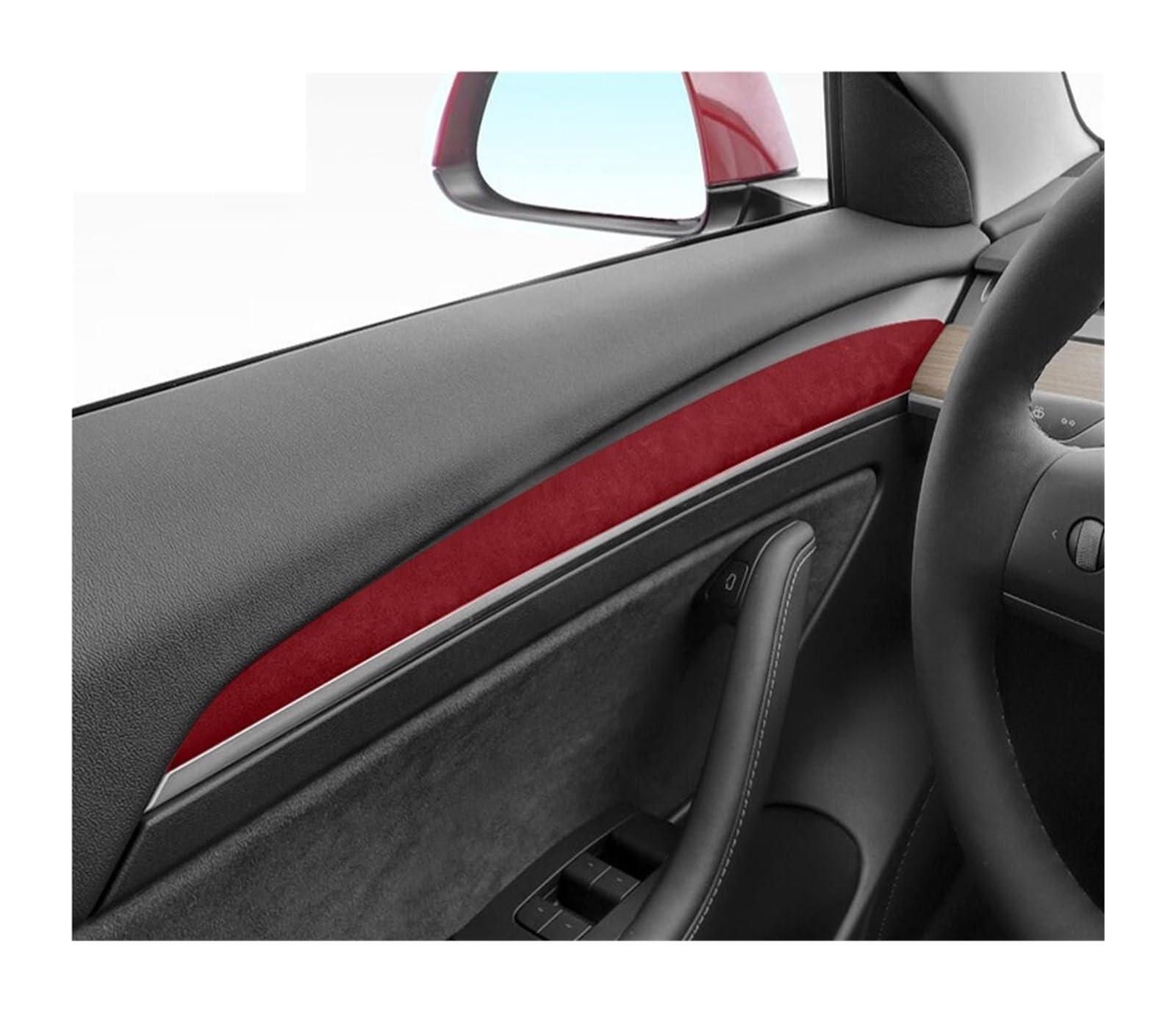 DWPTS Wildleder Flusen Innere Tür Panel Trim Streifen Auto Aufkleber Kompatibel for Tesla Modell 3 ModelY Auto Styling Innen Dekoration Zubehör(2Pcs Red) von DWPTS