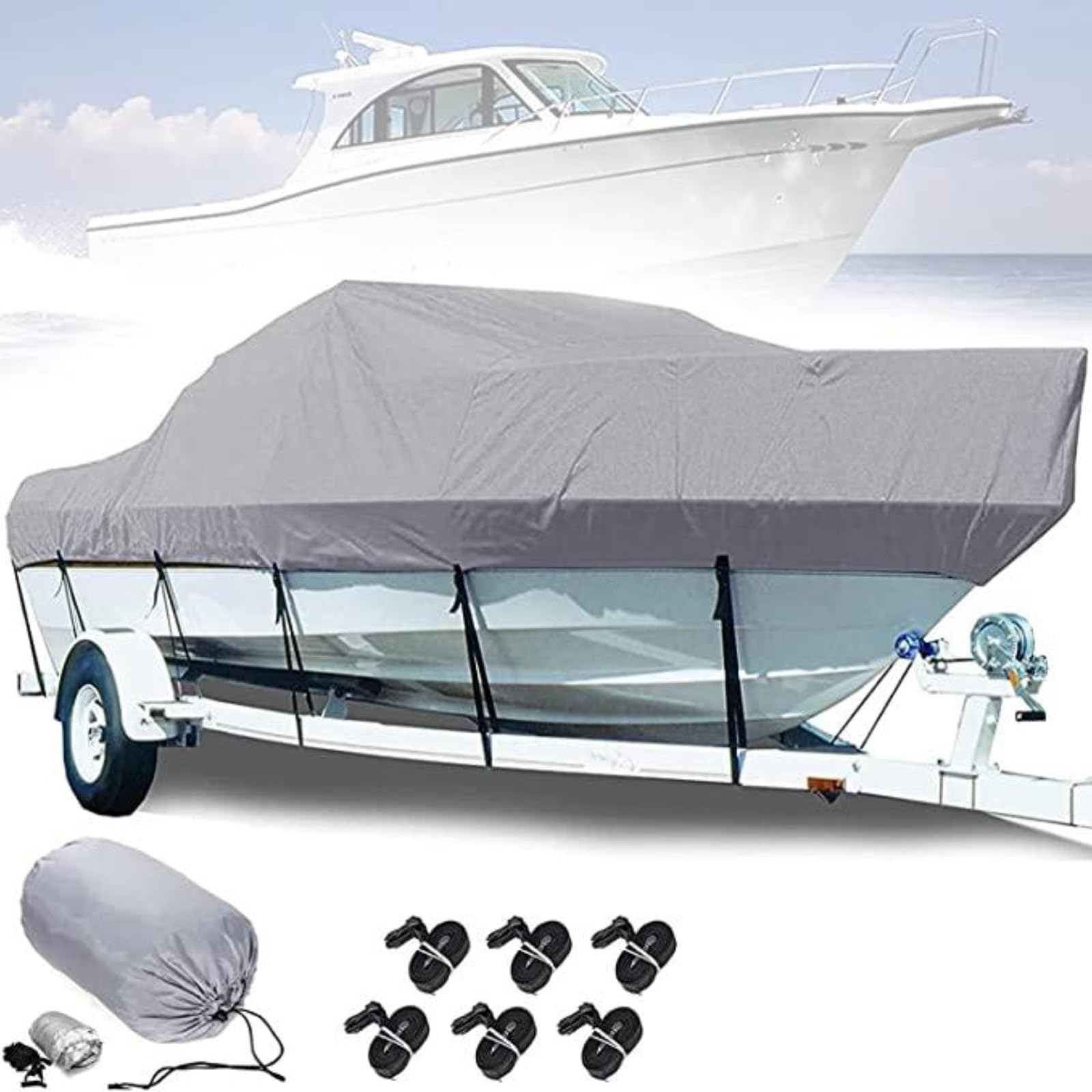 Boat Cover, Waterproof 210d Oxford Cloth Boat Cover, Boat Cover for Yacht V Hull Rowing Boat Inflatable Boat(Grey,13ft) von DWSSX