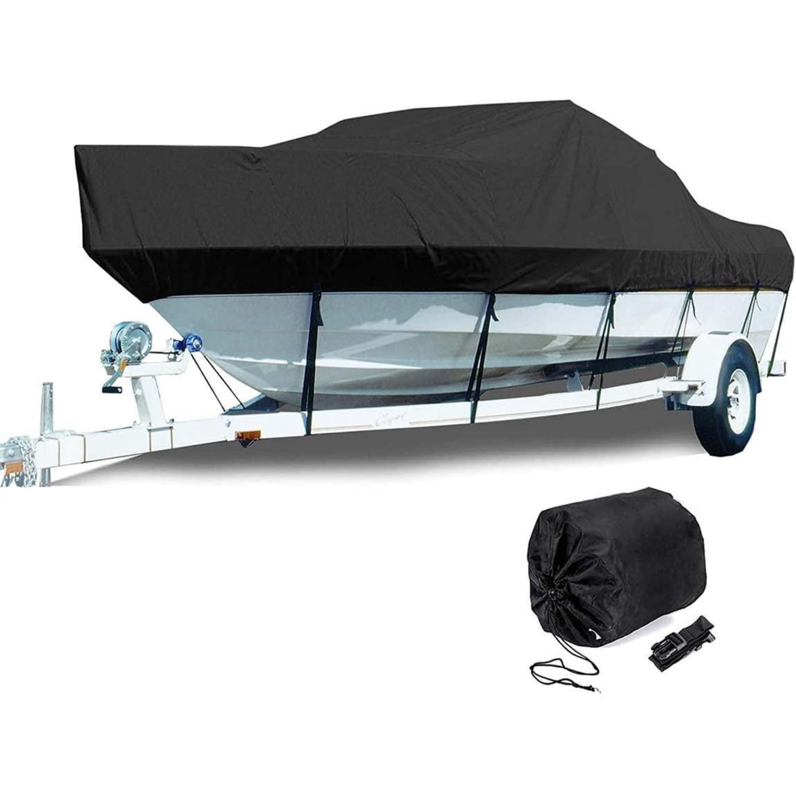 Boat cover420D Oxford Fabric Boat Cover 13-27ft Waterproof Boat Cover, for V-Hull, Rowing Boat, Fishing Boat(Black,13ft) von DWSSX