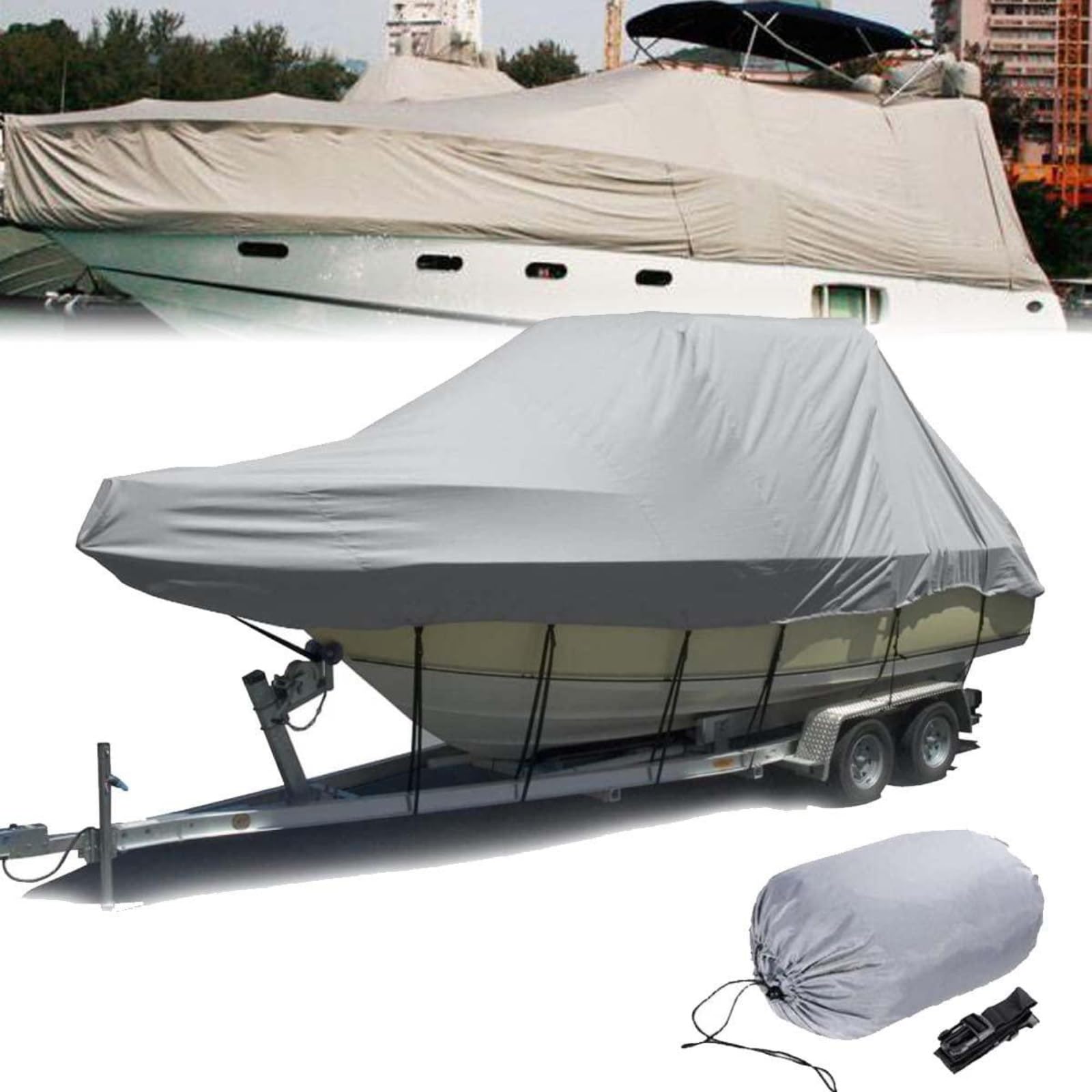 Boat cover420D Oxford Fabric Boat Cover 13-27ft Waterproof Boat Cover, for V-Hull, Rowing Boat, Fishing Boat(Grey,13ft) von DWSSX