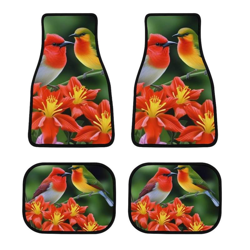 Birds with Flowers Car Foot Mats Stylish Four Piece Car Mats Non-Slip Automotive Floor Rug Set Safety Heel Pad for Car Print All Weather SUV Carpet Fit Most Car von DWVSFJM