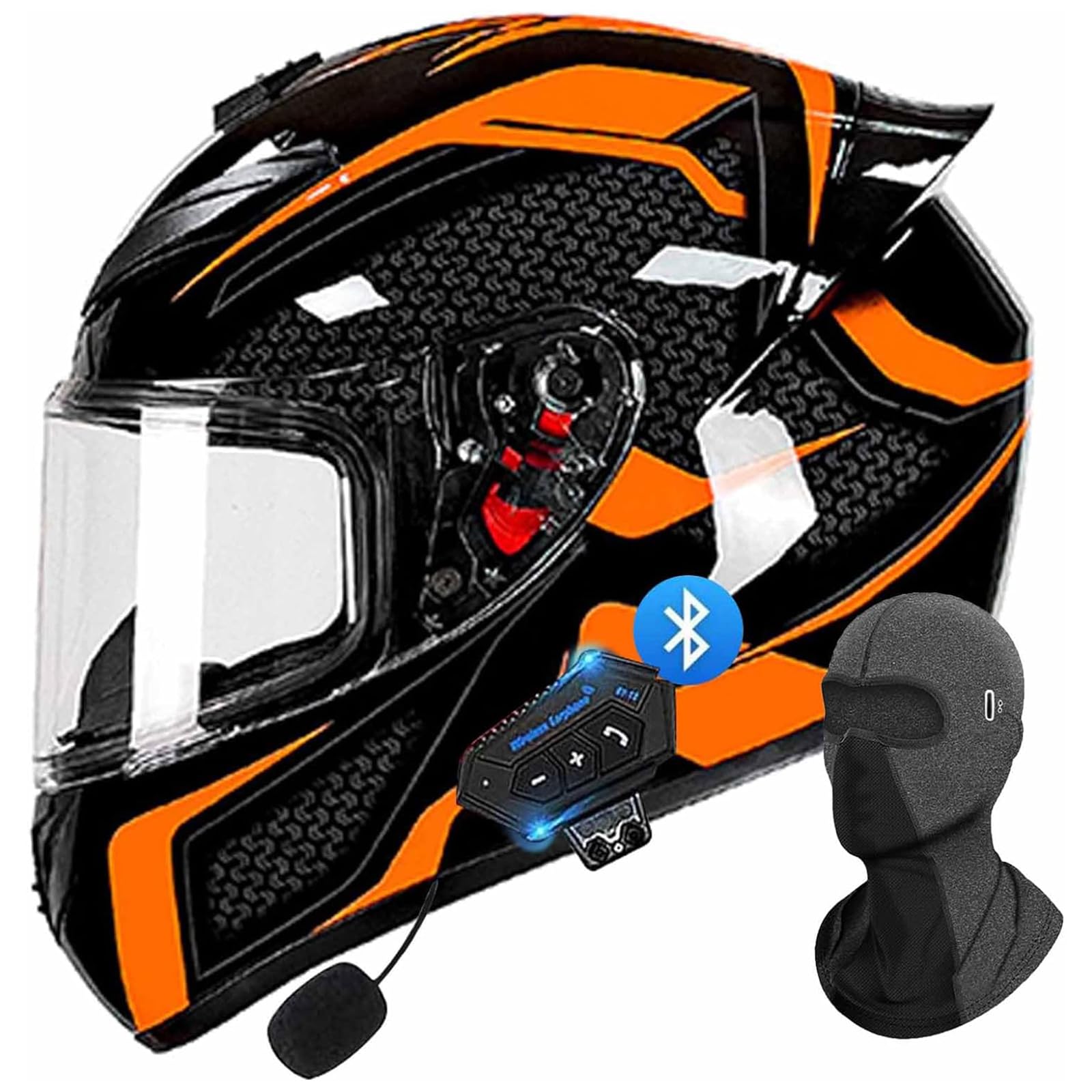 DXDRT Bluetooth Motorrad Helm Kreuzfahrt Full Face Integrierte Motorrad Helme Racing Street Bike Motocross Dual Sport Helm für Erwachsene Männer Frauen DOT/ ECE Genehmigt,Orange,Small von DXDRT