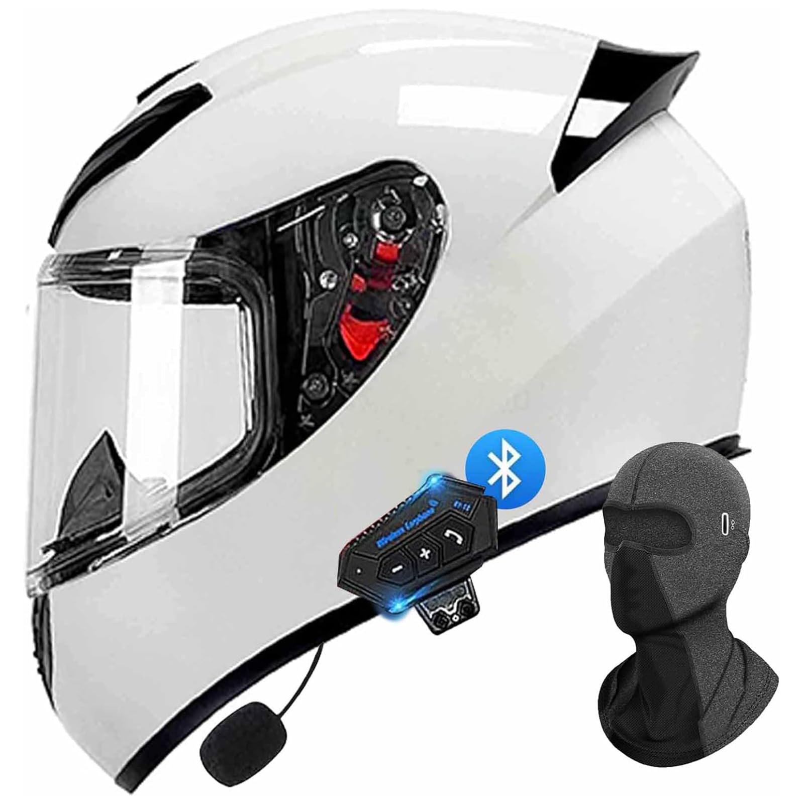 DXDRT Bluetooth Motorrad Helm Kreuzfahrt Full Face Integrierte Motorrad Helme Racing Street Bike Motocross Dual Sport Helm für Erwachsene Männer Frauen DOT/ ECE Genehmigt,Weiß,3XLarge von DXDRT