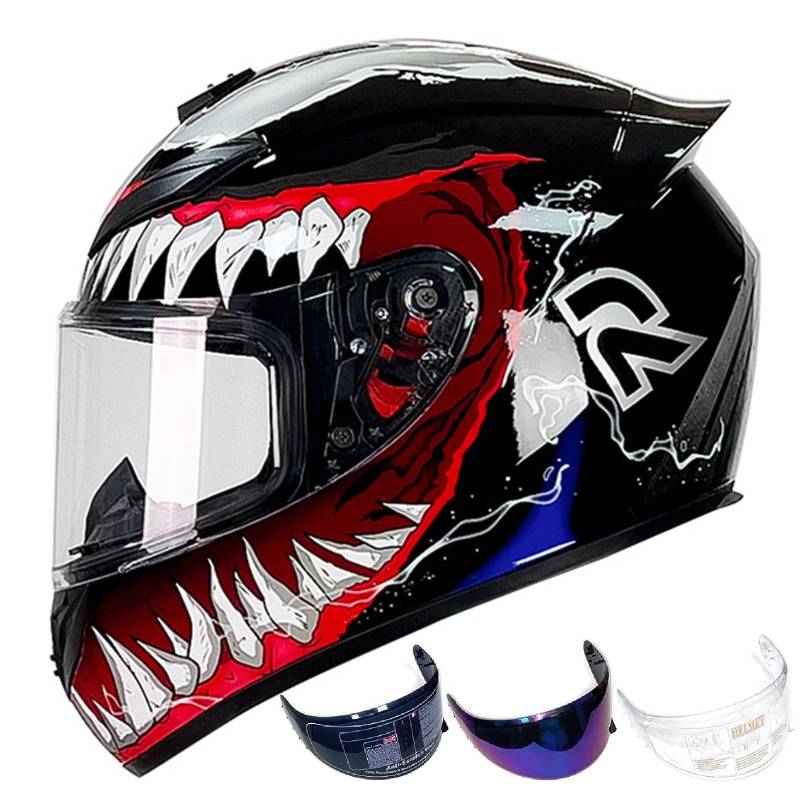 DXDRT Full Face Helm ATV Helm Erwachsene Street Bike Helm Leichte Kompatible Clear&Tinted Visiere Motorradhelm DOT/ ECE Modell Genehmigt Racing Motocross Helme,Venom,M von DXDRT