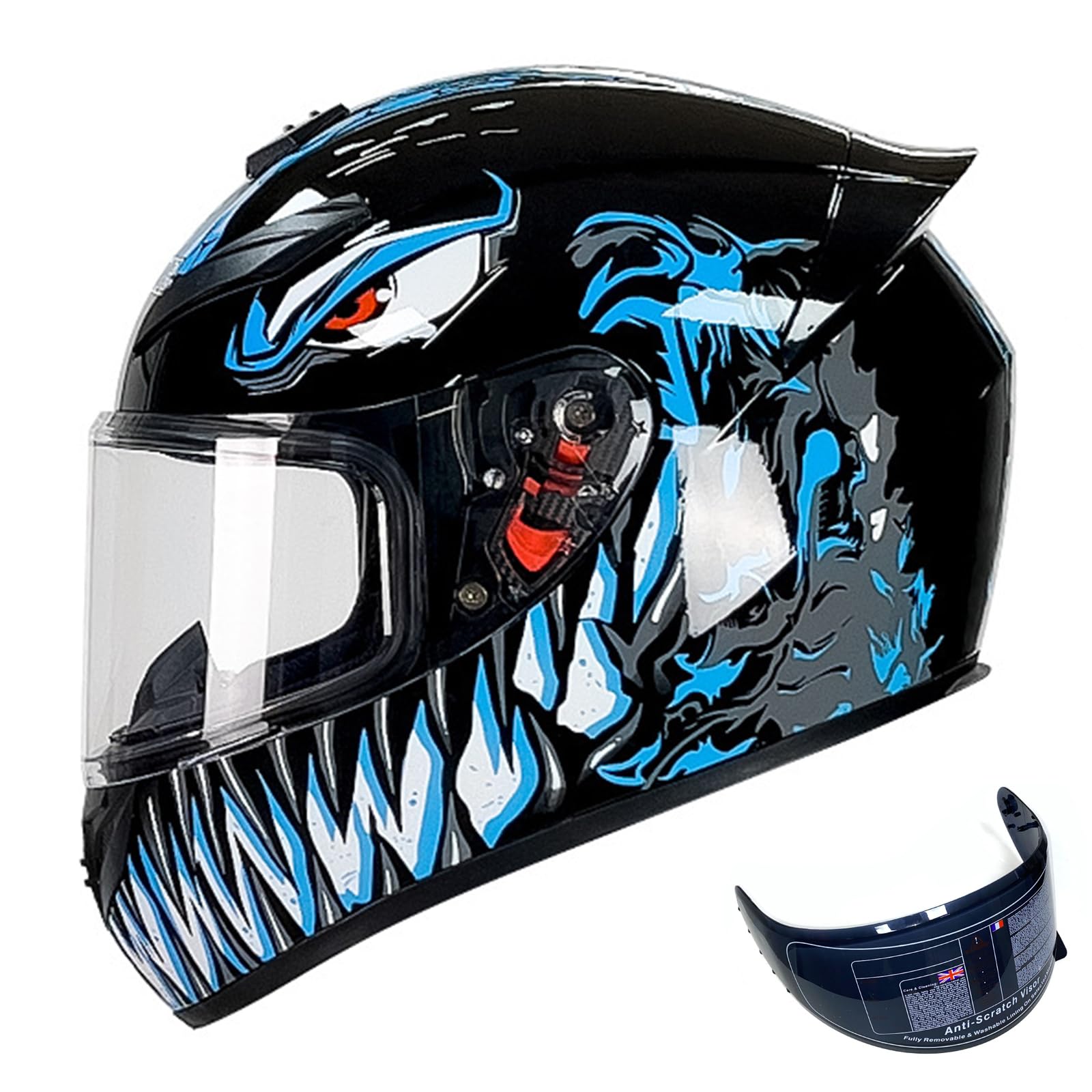 DXDRT Full Face Motorradhelme für Erwachsene Männer Frauen Racing Motocross Helme mit kompatiblen Clear&Tinted Visiere DOT/ ECE Modell Genehmigt Street Bike Helm,Blau,Large von DXDRT