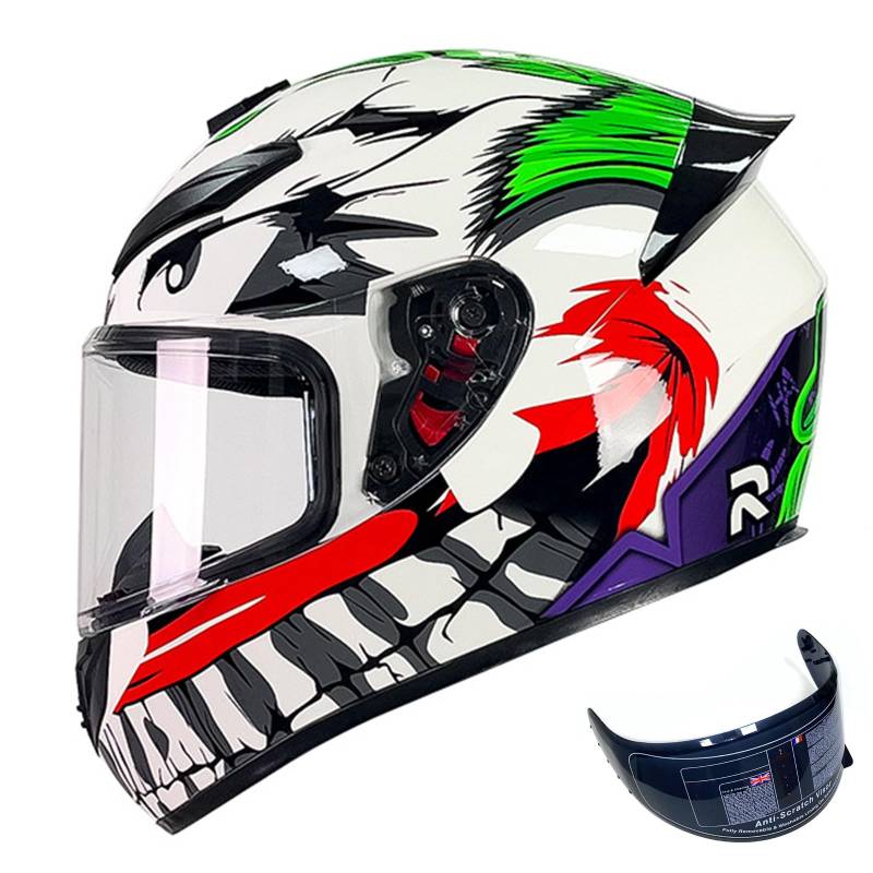 DXDRT Full Face Motorradhelme für Erwachsene Männer Frauen Racing Motocross Helme mit kompatiblen Clear&Tinted Visiere DOT/ ECE Modell Genehmigt Street Bike Helm,Joker,Medium von DXDRT