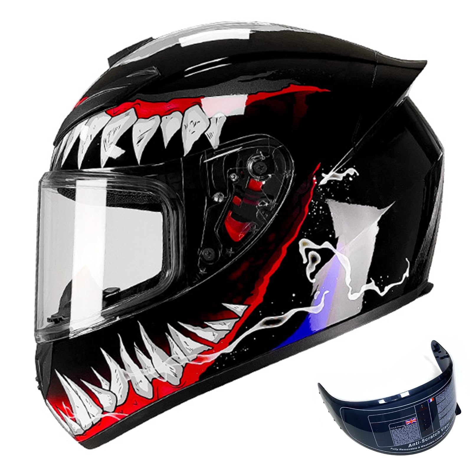 DXDRT Full Face Motorradhelme für Erwachsene Männer Frauen Racing Motocross Helme mit kompatiblen Clear&Tinted Visiere DOT/ ECE Modell Genehmigt Street Bike Helm,Venom,2XLarge von DXDRT