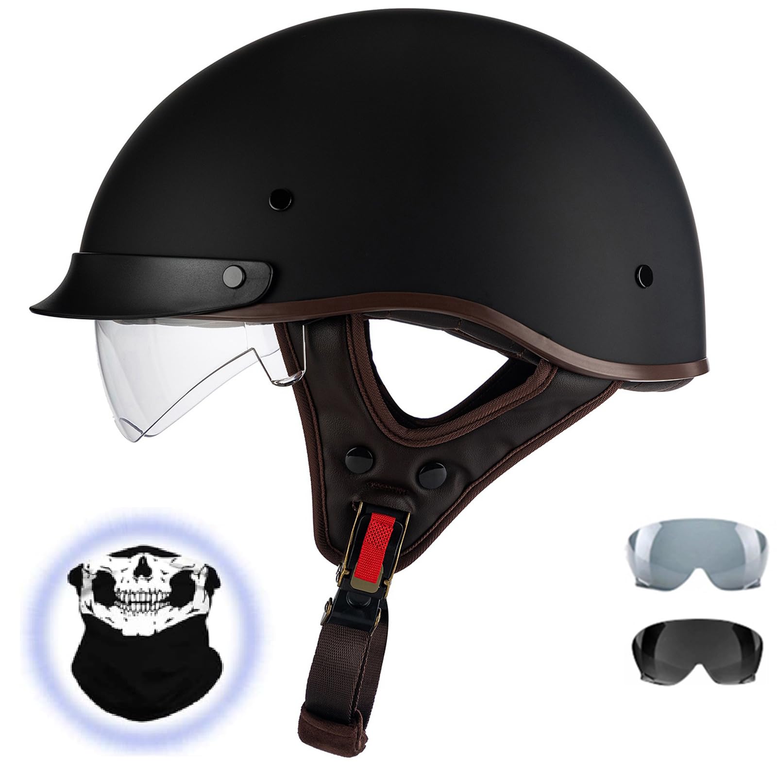 Deutscher Stil Motorrad Halbschalenhelm Mit Sonnenblende, DOT/ ECE Genehmigt Halbschalenhelm, Open Face Helm Mit Schnellverschluss Casco para Moto Für Fahrrad Cruiser Moped,#a,XL von DXDRT