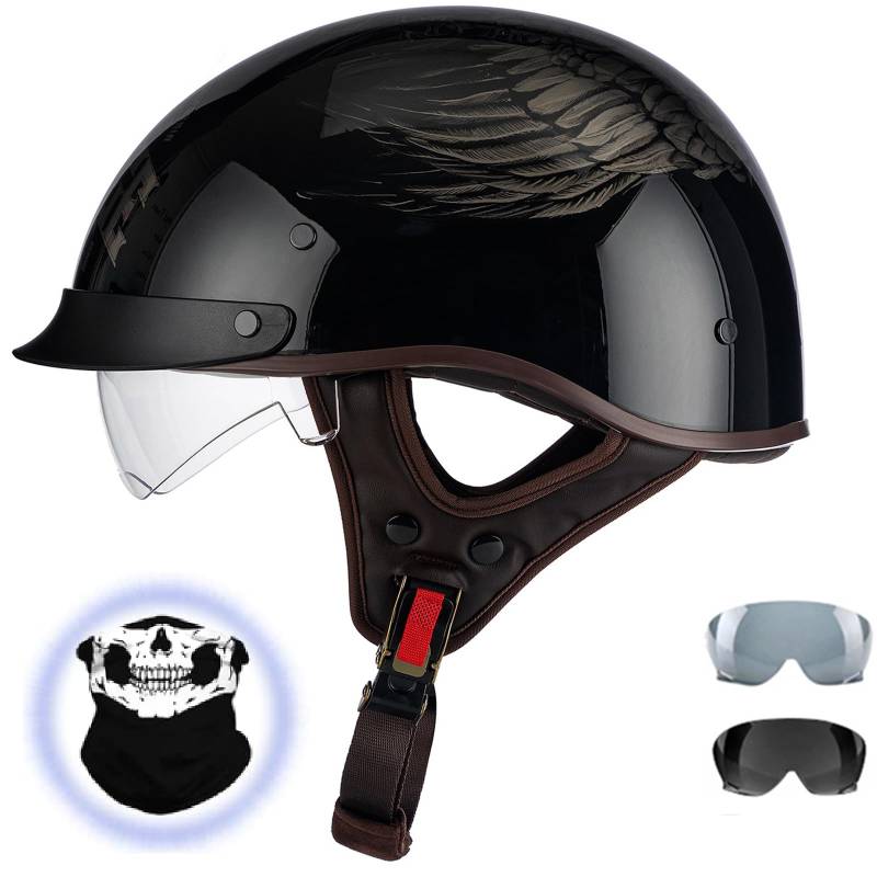 Deutscher Stil Motorrad Halbschalenhelm Mit Sonnenblende, DOT/ ECE Genehmigt Halbschalenhelm, Open Face Helm Mit Schnellverschluss Casco para Moto Für Fahrrad Cruiser Moped,#i,XXL von DXDRT