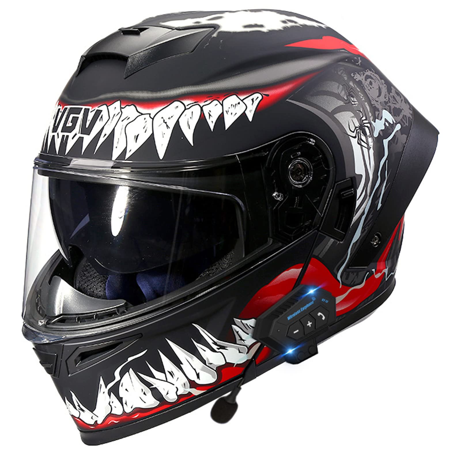 Modularer Motorradhelm Klappbarer Front-Integralhelm Doppelvisiere DOT/ECE-Zugelassener Motorrad-Street-Bike-Off-Road-Helm Mit Schwanz Für Erwachsene Männer Frauen,Bluetooth Venom,M von DXDRT