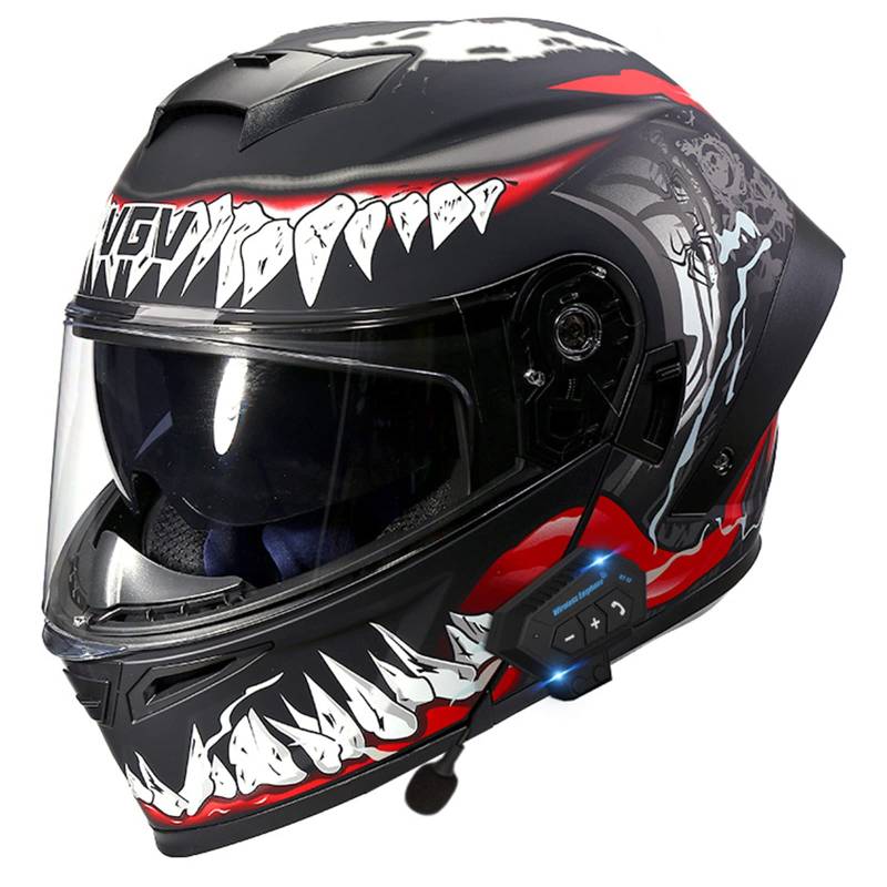 Modularer Motorradhelm Klappbarer Front-Integralhelm Doppelvisiere DOT/ECE-Zugelassener Motorrad-Street-Bike-Off-Road-Helm Mit Schwanz Für Erwachsene Männer Frauen,Bluetooth Venom,M von DXDRT