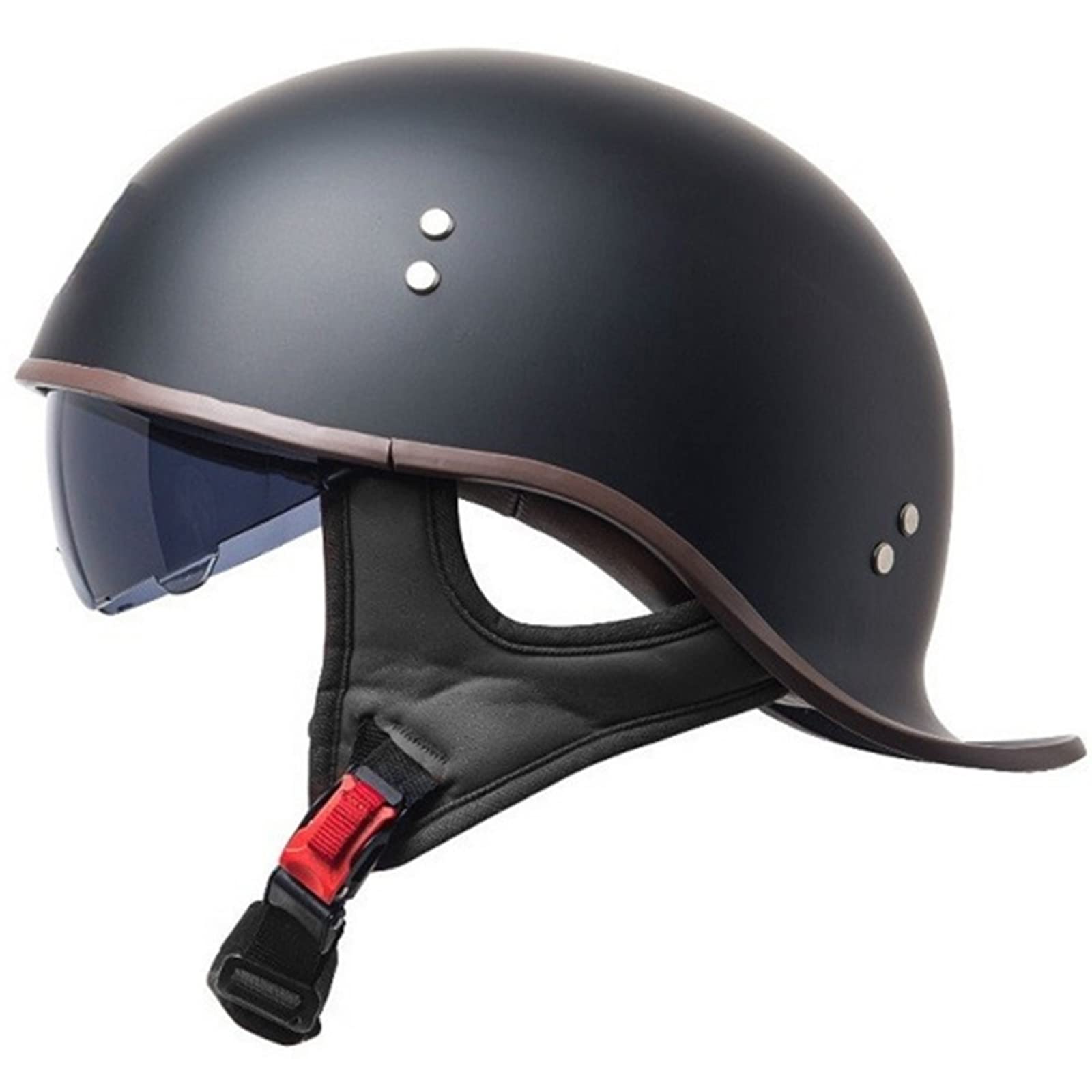 Motorrad Retro Halbgesicht Helm Erwachsene Männer Frauen Vintage Deutsche Stil Offenes Gesicht Totenkopf Kappe Helme Für Roller Moped ATV Motorrad Baseballkappe Mit Visierbrille,Dumb Black,L von DXDRT