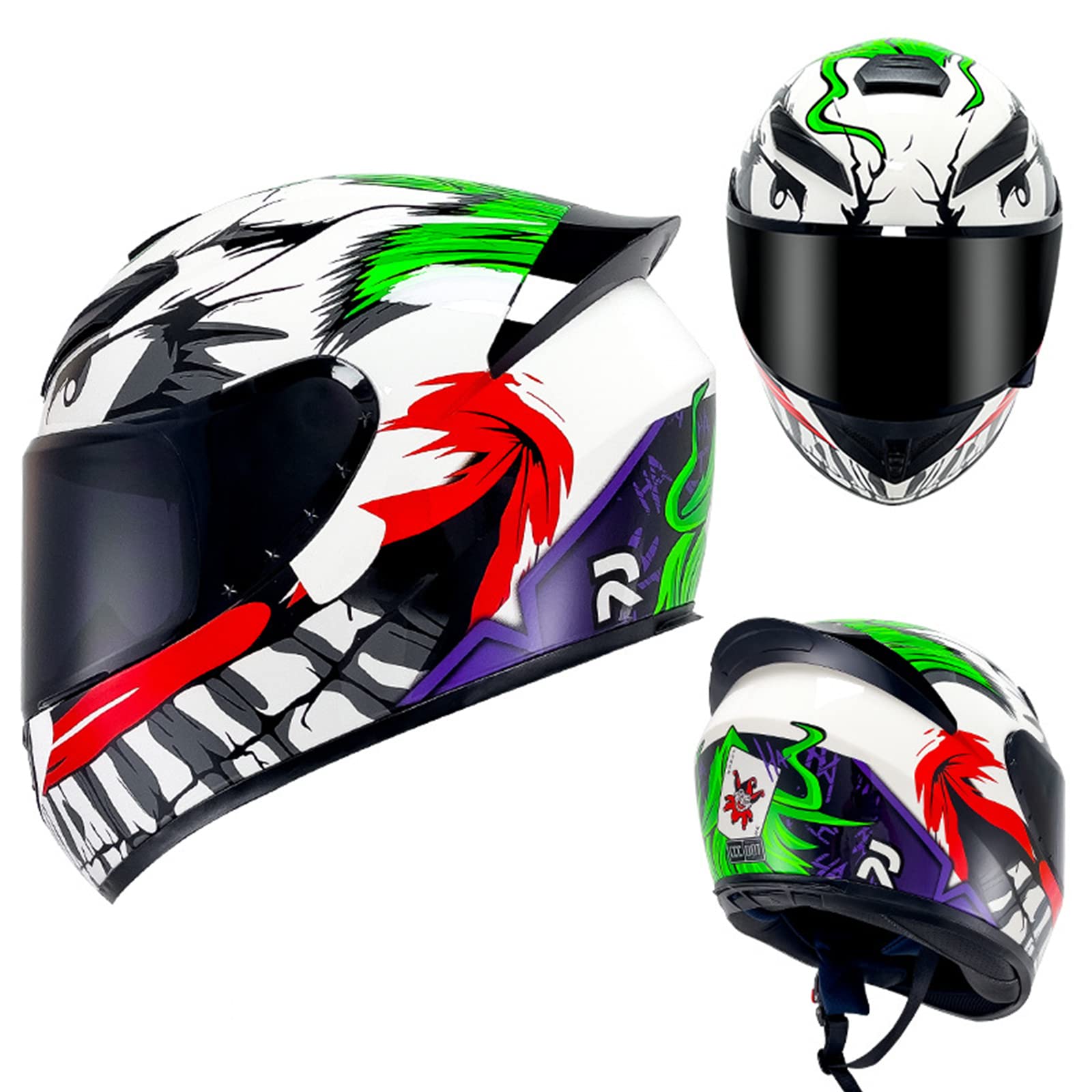 Motorradhelm Full Face Motorrad Street Fahrradhelm DOT/ECE-Zugelassener Open Face Motocross Racing Crash Helm Für Erwachsene Männer Frauen Mit Getönten Visieren,Joker,L von DXDRT