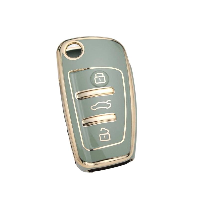 Autoschlüssel Gehäuse Für A1 A3 A6 A6L Q2 Q3 Q7 TTS R8 S6 RS3 Schutz TPU Auto Flip Schlüssel Fall Abdeckung Shell Fob Schlüsselbund Auto Zubehör(Gold Green) von DXLSAEU