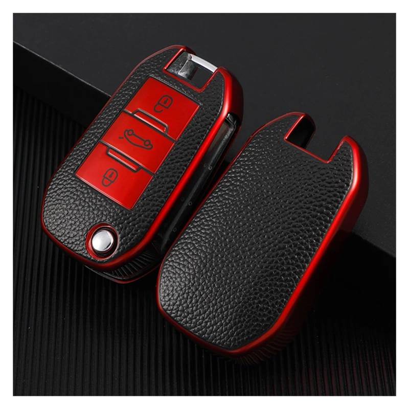 Autoschlüssel Gehäuse Für Peugeot 508 301 2008 3008 4008 Für Citroen Cactus C4L Auto Flip Key Case Schutzhülle Shell Halter Tasche Schlüsselanhänger(Red case) von DXLSAEU