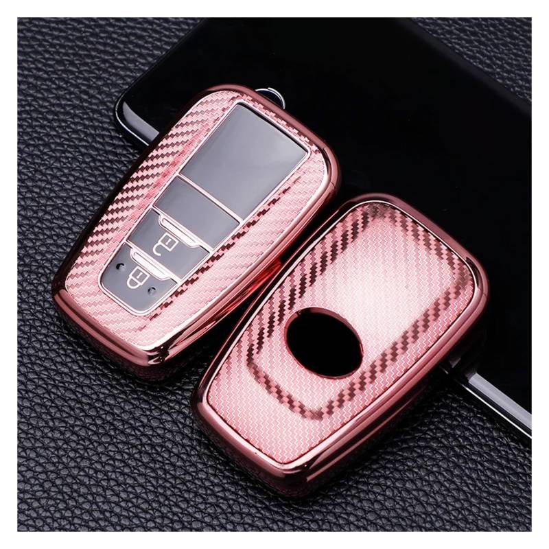 Autoschlüssel Gehäuse Für Toyota Avalon Camry RAV4 Prius CHR C-HR Corolla Land Cruiser Prado Auto Smart 2 Taste Schlüssel Fall Abdeckung Tasche Schlüsselbund(Pink) von DXLSAEU