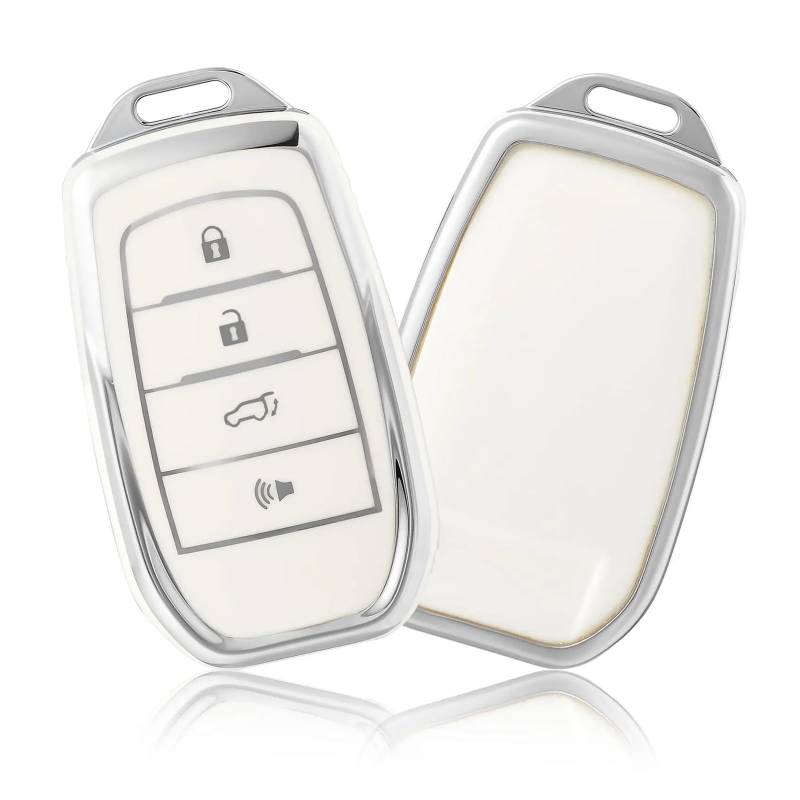 Autoschlüssel Gehäuse Für Toyota Corolla Prius Camry CHR C-HR RAV4 Altis Land Cruiser Prado Mode TPU Auto Fernbedienung Schlüssel Fall Abdeckung Shell Fob Keyless(White Silver) von DXLSAEU