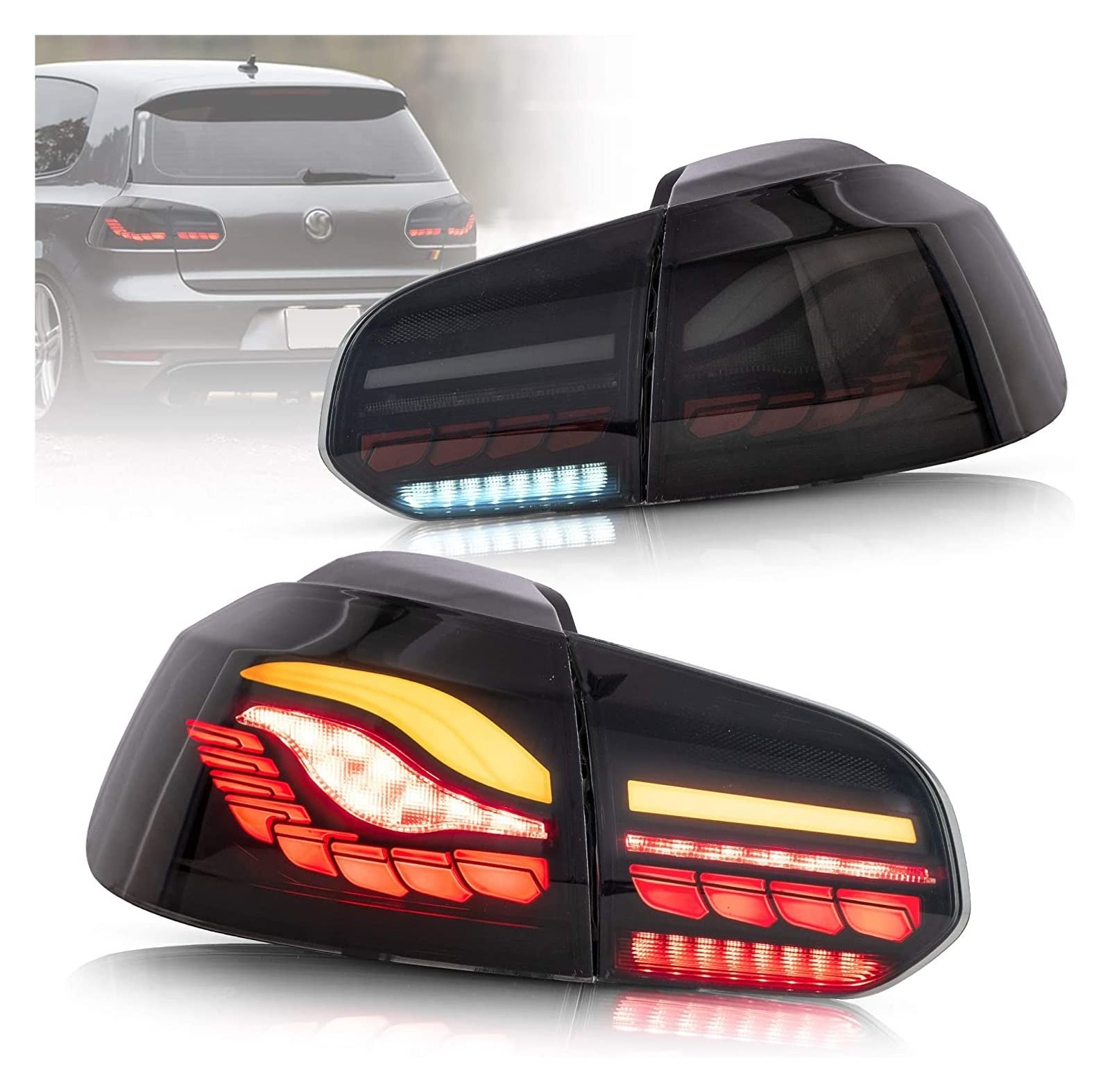 Led Tail Lights Assembly Compatible With VW Golf 6 2008 2009 2010 2011 2012 2013 With Sequential Turn Signal And Dynamic Welcome(Smoked) von DXLZKCMRV