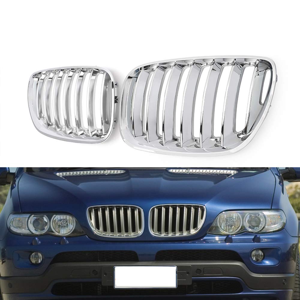 DYBANP Auto-Frontgrills, für BMW X5 E53 4-türiger SUV 2004-2006, 2-teilige Chrom-Look-Seiten-Ersatzgrills von DYBANP