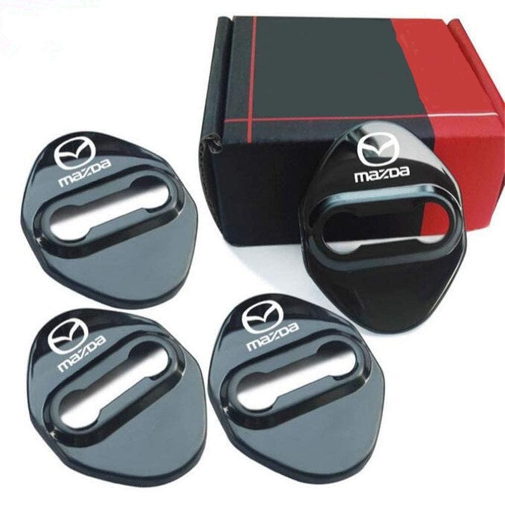 4Pcs Auto Styling Türschloss Abdeckungen für M-azda 3,6, MX-5 CX-3,CX-5,CX-9, Edelstahl Türschloss Abdeckung Auto Schutz Zubehör Wasserdicht Rostfrei,-Silver,A von DYETEE