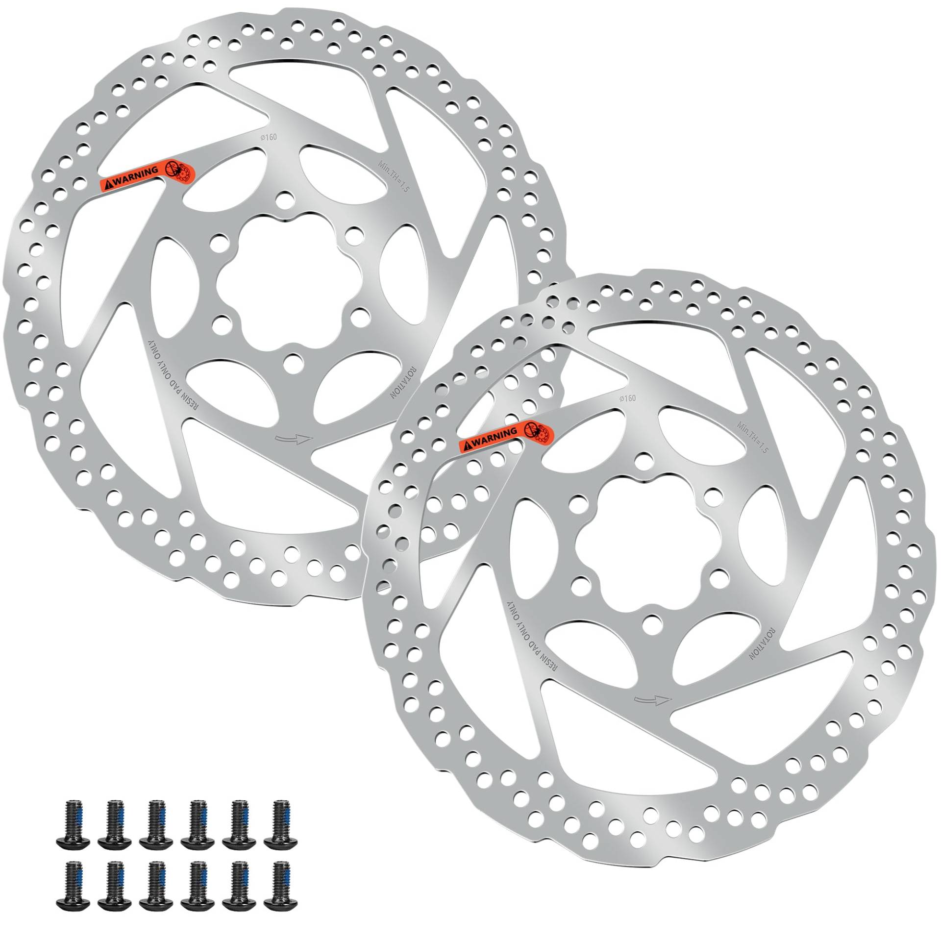 DYISLAND 2 Stück 140 mm 160 mm 180 mm Fahrrad-Scheibenbrems-Rotor mit 6 Schrauben, Fahrradbremsen, Rotoren, Vakuum-Beschichtungstechnologie, Mittellochabstand 44 mm, für MTB, Mountainbike, Rennrad, von DYISLAND