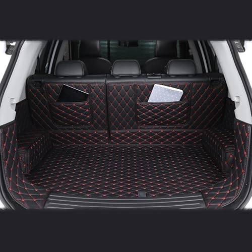 DYKGYLYS Auto Kofferraummatte, für Land Rover Evoque(2door) 2012-2015 (no Slide) Auto Leder Kofferraummatten Cargo Schutzmatte, B Black red von DYKGYLYS