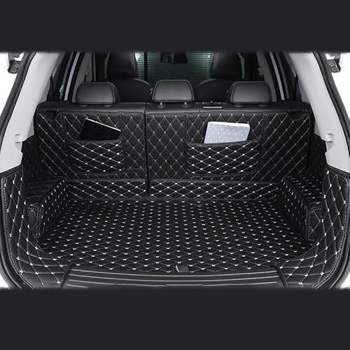 DYKGYLYS Auto Kofferraummatte, für Mercedes-Benz GLS 2016-2019 (with net Pocket on The Left) Auto Leder Kofferraummatten Cargo Schutzmatte, C Black Gold von DYKGYLYS