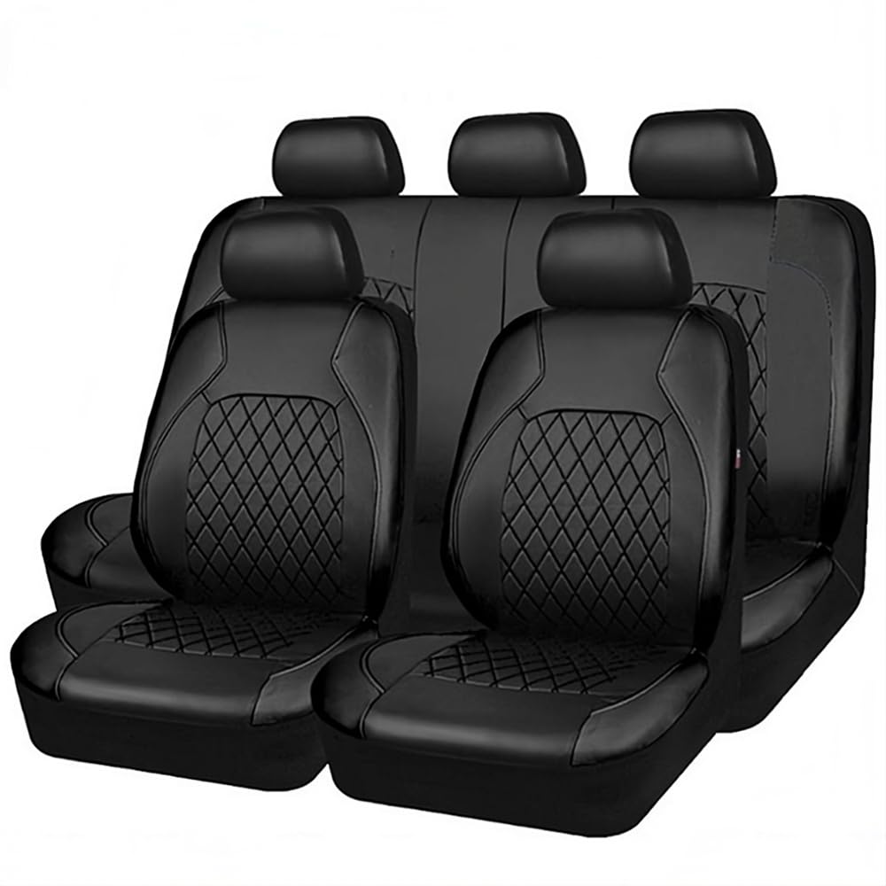 DYKGYLYS Universal passend 9 Stück Auto Sitzbezüge, für Ford Ecosport 2013 2014 2015 2016 2017 5 Sitzer Wasserdichter Langlebig Kompletter Satz Leder Full Sitzbezug-Sets,A Black von DYKGYLYS