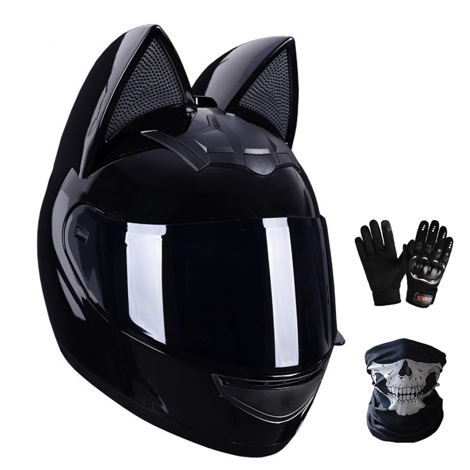 Erwachsener Katzenohr Helm Motorrad Damen Herren, Integral Motorrad Street Crash Modularer Helm Katze Leichter Design Helm Geeignet für alle Jahreszeiten ECE Zertifiziert von DZDZXQG