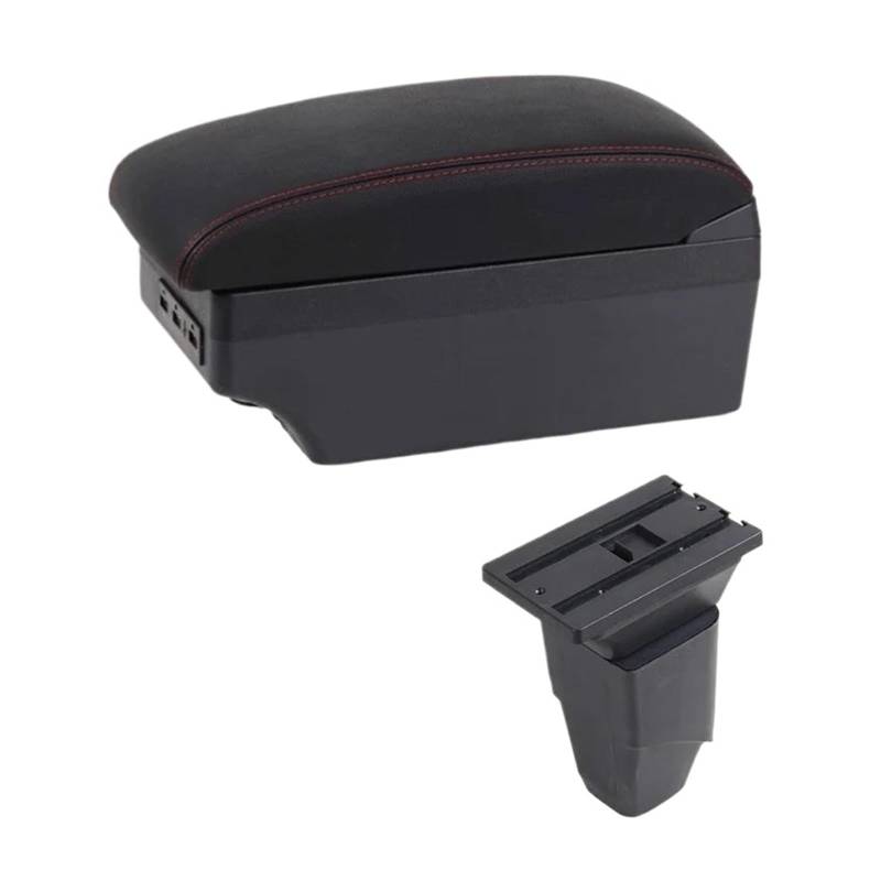 Aufbewahrungsbox die Mittelkonsole Für Peugeot 206 Armlehnenbox Autoarmlehne Mittelkonsole Aufbewahrung USB Zubehör(E1 Rote Linie) von DZNEFYUP