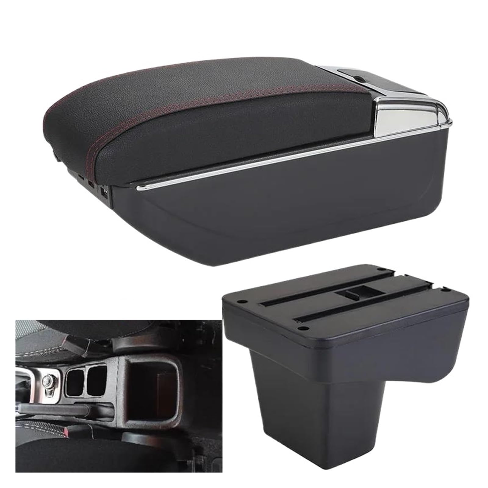 Aufbewahrungsbox die Mittelkonsole Für Suzuki Für Vitara 2012-2019 Armlehnenbox Zentrale Aufbewahrungsbox Armlehne Automodifikationszubehör Einziehbar(A1 Schwarz rot 7USB) von DZNEFYUP