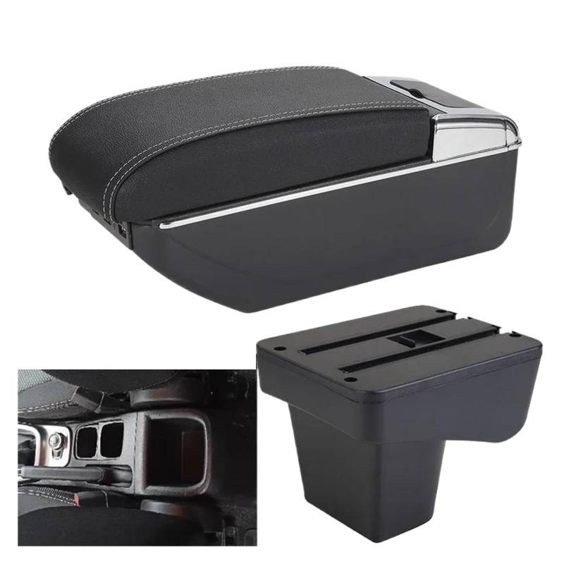 Aufbewahrungsbox die Mittelkonsole Für Suzuki Für Vitara 2012-2019 Armlehnenbox Zentrale Aufbewahrungsbox Armlehne Automodifikationszubehör Einziehbar(A3 Schwarz weiß 7USB) von DZNEFYUP