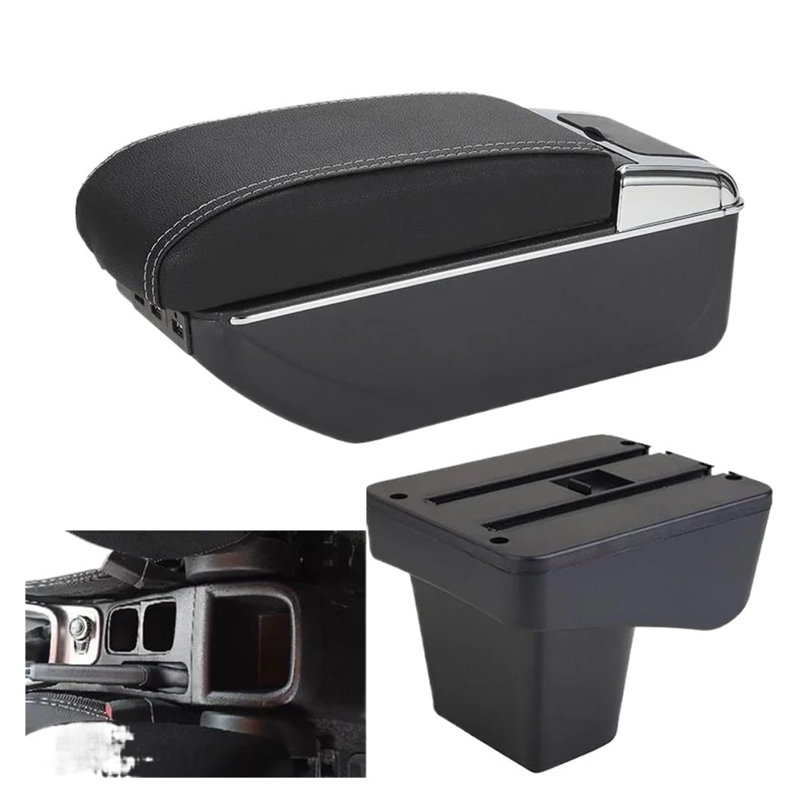 Aufbewahrungsbox die Mittelkonsole Für Suzuki Für Vitara 2012-2019 Armlehnenbox Zentrale Aufbewahrungsbox Armlehne Automodifikationszubehör Einziehbar(B3 Schwarz weiß 7USB) von DZNEFYUP