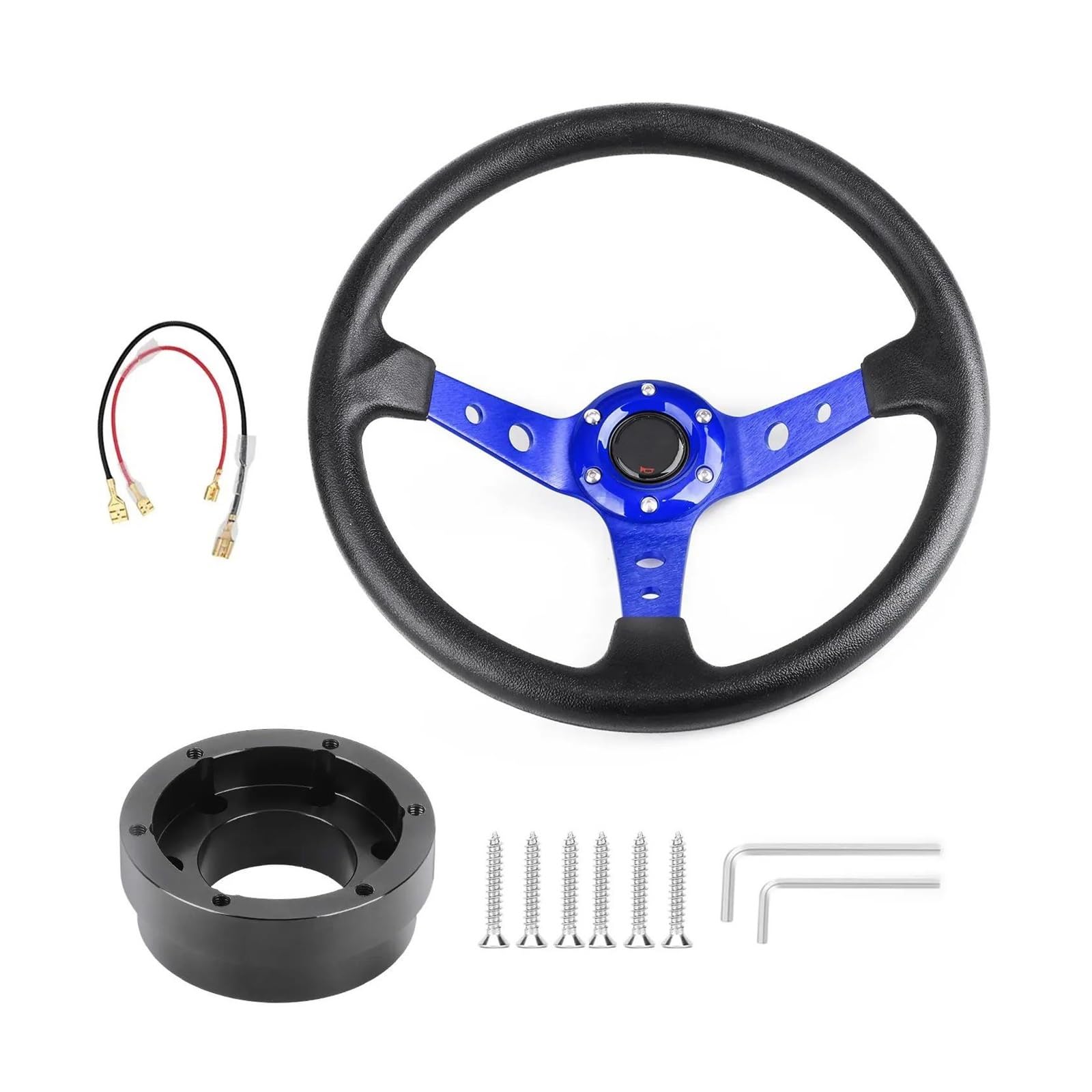 Paddle Shift Booster Knopf Für Logitech G29 G920 G923 350 Mm 14 Zoll Auto Sport Drifting Lenkräder Mit Adapterplatte 70 Mm PCD(Blau mit Schwarz) von DZNEFYUP