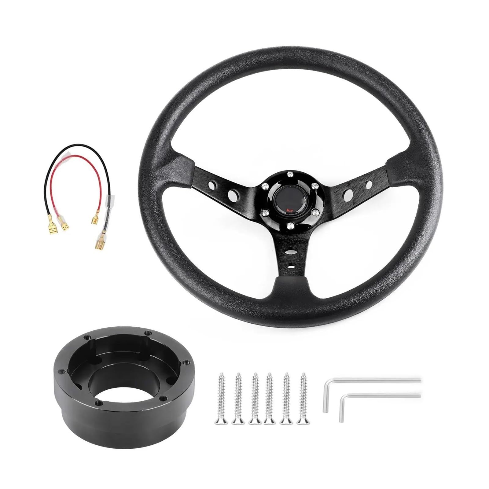 Paddle Shift Booster Knopf Für Logitech G29 G920 G923 350 Mm 14 Zoll Auto Sport Drifting Lenkräder Mit Adapterplatte 70 Mm PCD(Schwarz mit Schwarz) von DZNEFYUP