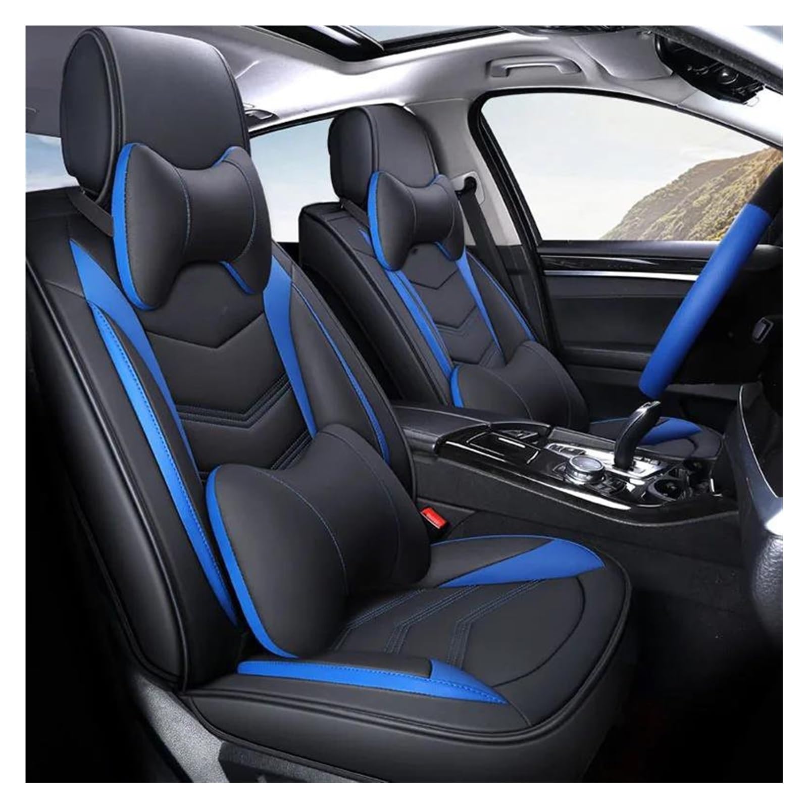 DZSCHUNLUSM Sitzbezügesets Leder-Autositzbezüge Für Nissan Für Qashqai Für J11 J10 Für Primera P12 Für Versa Für X Trail T32 2019 Auto-Schonbezüge(Black blue luxury) von DZSCHUNLUSM