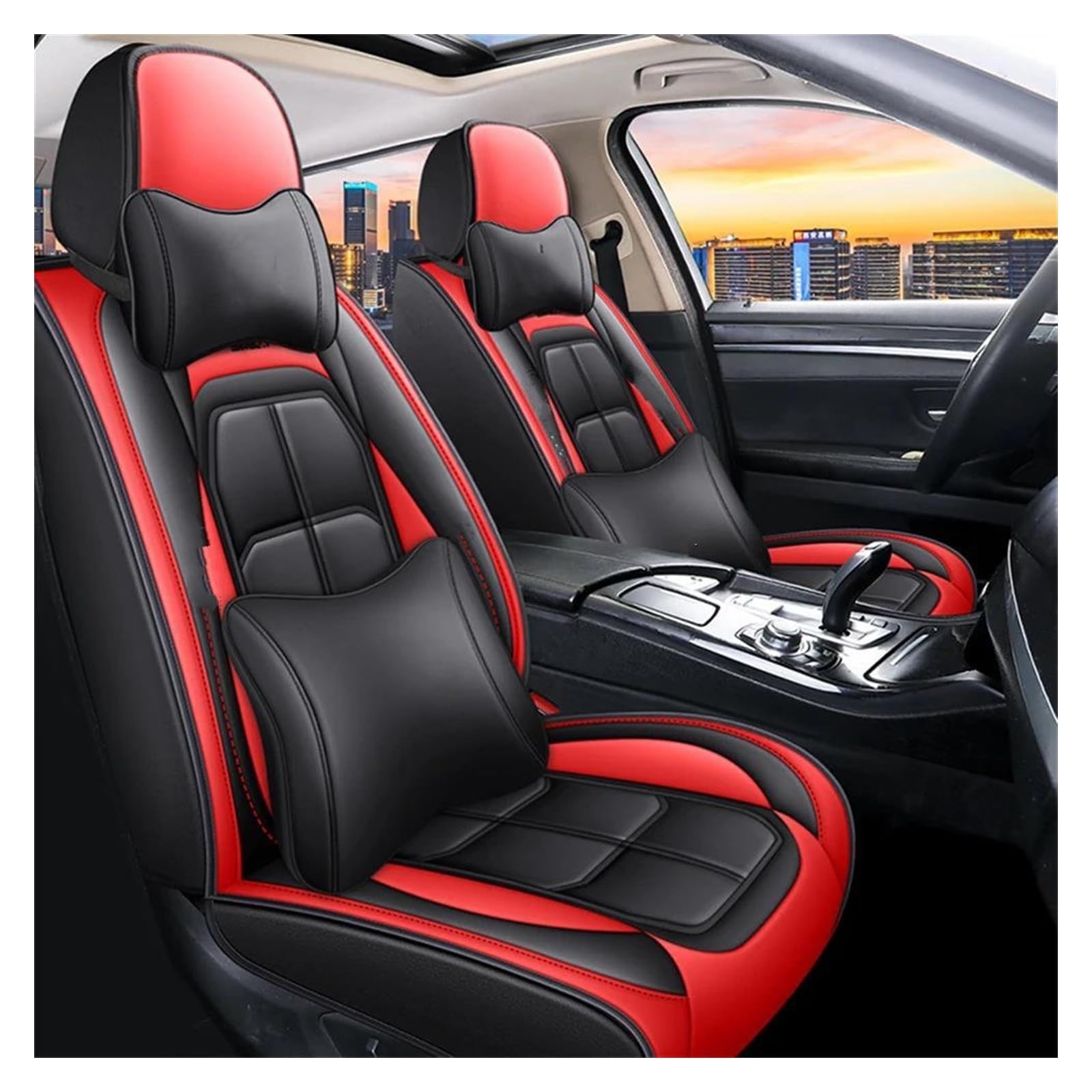 DZSCHUNLUSM Sitzbezügesets Pu-Leder Autositzbezug Autozubehör Innendetails Für Opel Für Astra H Auto-Schonbezüge(Black Red 5 Seat B) von DZSCHUNLUSM
