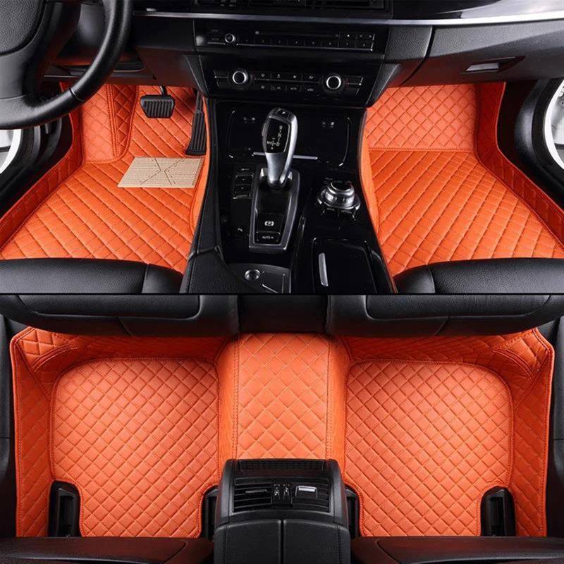 Autofussmatte Für Clio 4 2013 2014 2015 2016 Custom Car Bodenmatte Komplettset Leder Wasserdicht Zubehör Anti-Rutsch-Teppich Fußpolster Auto Fußmatten Set(Orange) von DZSFDGDDFGD