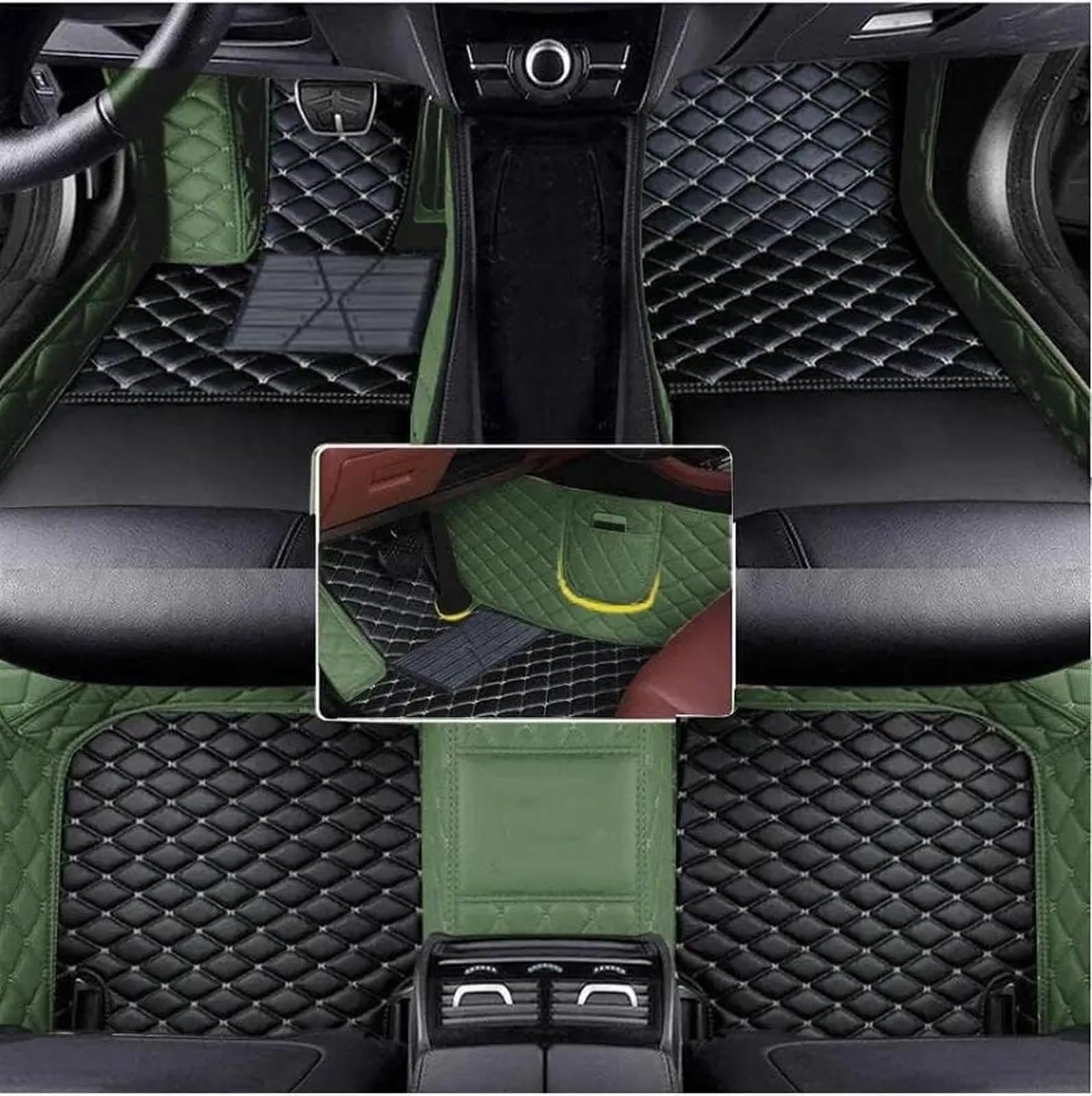 Autofussmatte Für E60 2004 2005 2006 2007 2008 2009 Kunstleder-Autobodenmatte Schützen Sie Das Innenzubehör Ihres Fahrzeugs Auto Fußmatten Set(Black with Green) von DZSFDGDDFGD