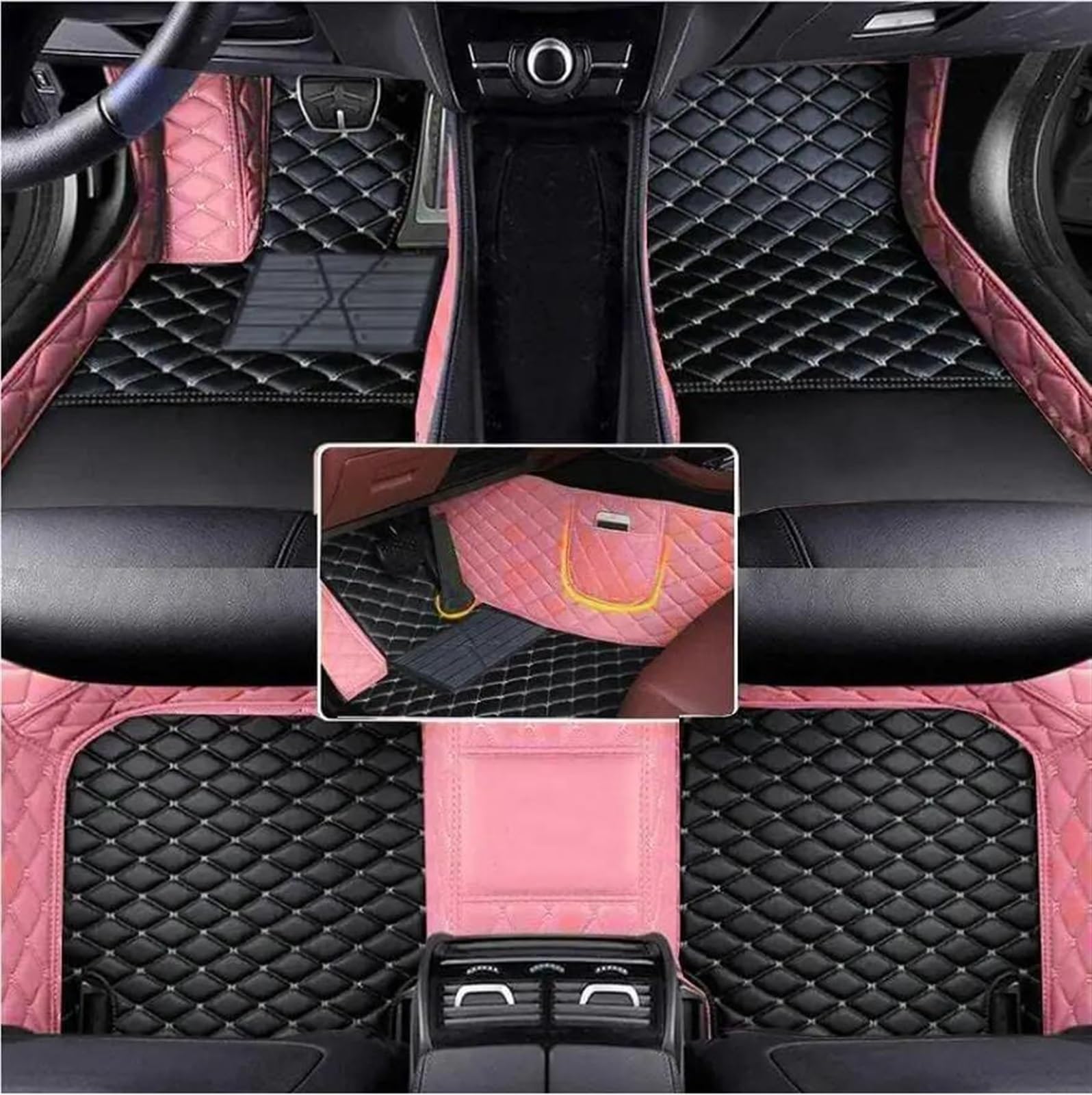 Autofussmatte Für E60 2004 2005 2006 2007 2008 2009 Kunstleder-Autobodenmatte Schützen Sie Das Innenzubehör Ihres Fahrzeugs Auto Fußmatten Set(Black with Pink) von DZSFDGDDFGD