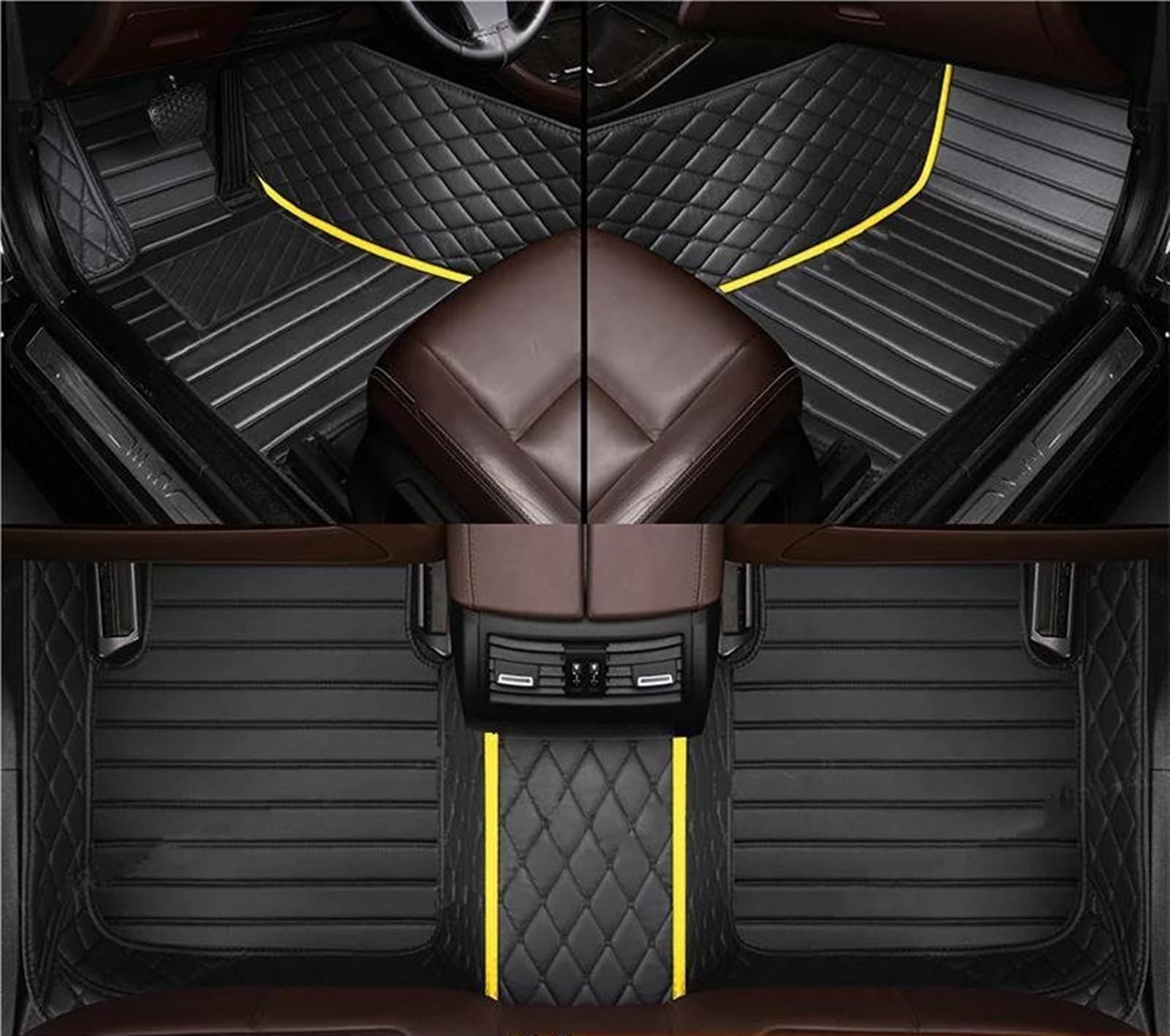 Autofussmatte Für Ford Für Explorer Sieben Sitze 2006-2012 2013 2014 2015 Custom Car Fußmatten Innen Anti-Slip Teppich Set Auto Fußmatten Set(3-Yellow-Black) von DZSFDGDDFGD