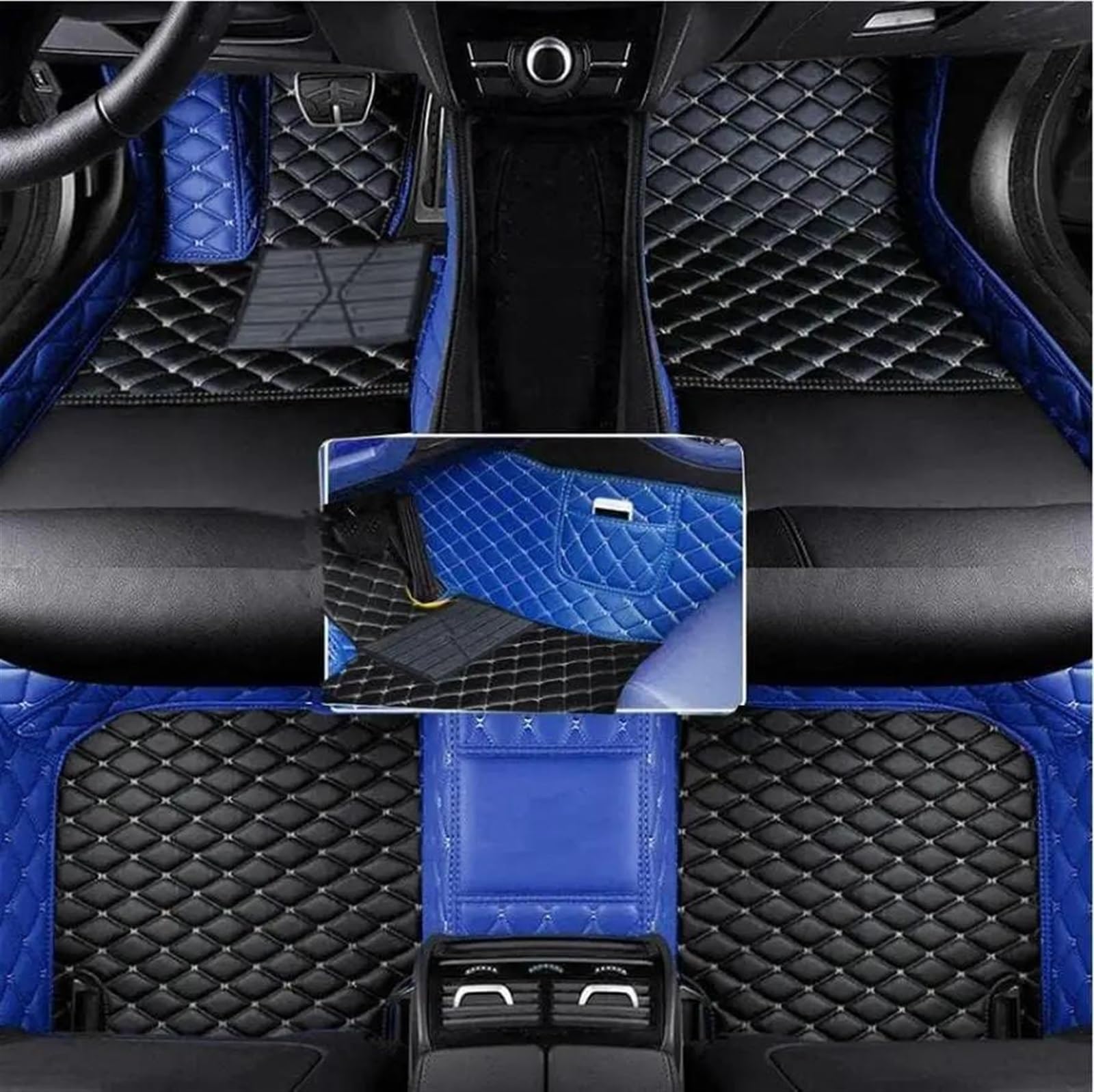 Autofussmatte Für Ford Für KA 2014 2015 2016 2017 2018 2020 Maßgeschneiderte Leder-Auto-Bodenmatte Schützen Sie Das Ihres Fahrzeugs Auto Fußmatten Set(Black with Blue) von DZSFDGDDFGD