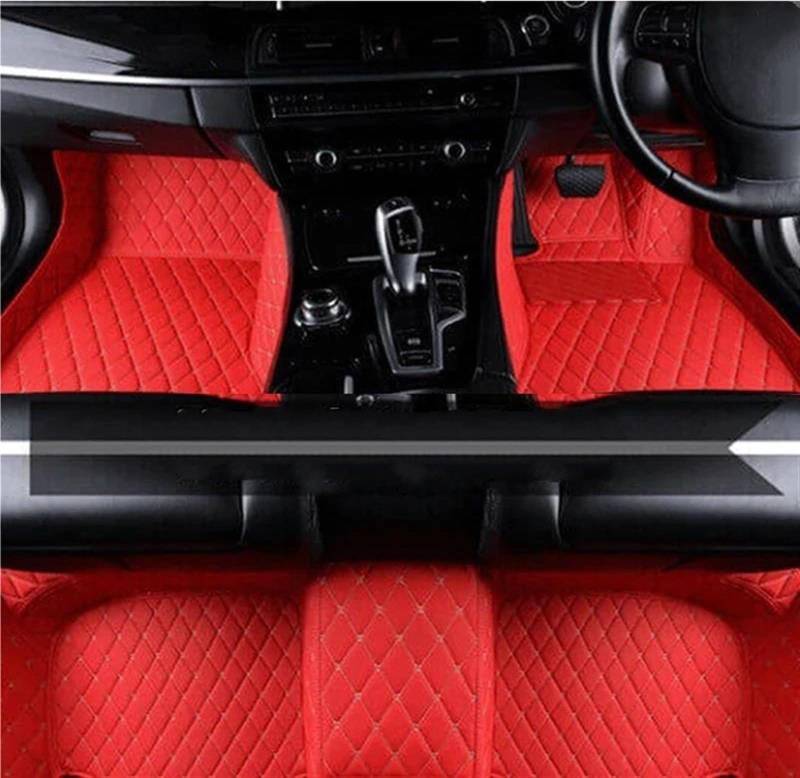 Autofussmatte Für Hyundai Für Grandeur Für Azera IG 2019 2020 2021 2022 Leder Auto Fußmatten Anti-schmutz Teppiche Auto Zubehör Auto Fußmatten Set(RHD Racing Red) von DZSFDGDDFGD