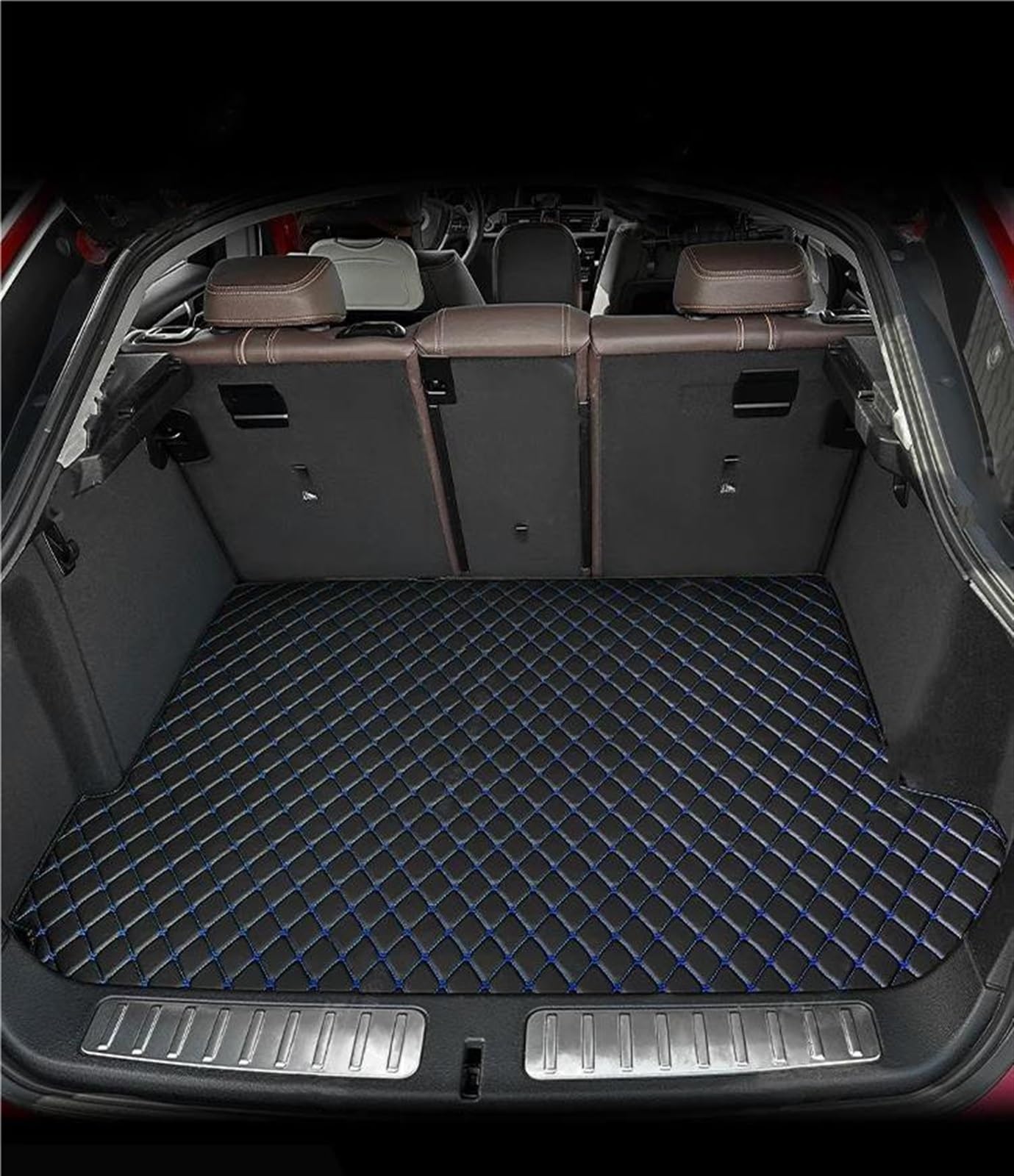 Autofussmatte Für Jeep Für Grand Für Cherokee Wk Wk2 2011-2018 2019 2020 2021 2022 Auto Fußmatten Teppich Abdeckung Innen Zubehör Auto Fußmatten Set(Trunk-Black-Blue) von DZSFDGDDFGD