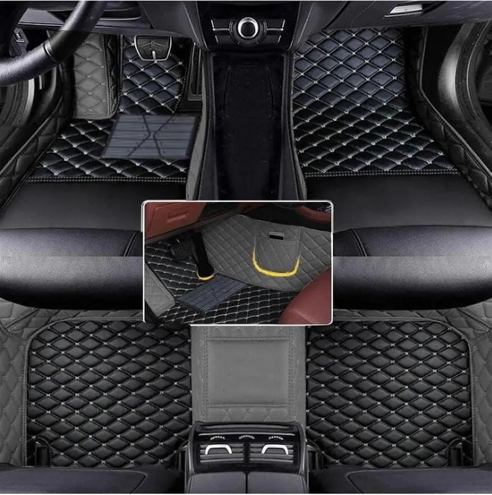 Autofussmatte Für Kia Für Picanto 2012-2014 2015 2016 Künstliche Leder Auto Boden Matte Schützen Sie Den Innenraum Ihres Fahrzeugs Auto Fußmatten Set(Black with Gray) von DZSFDGDDFGD