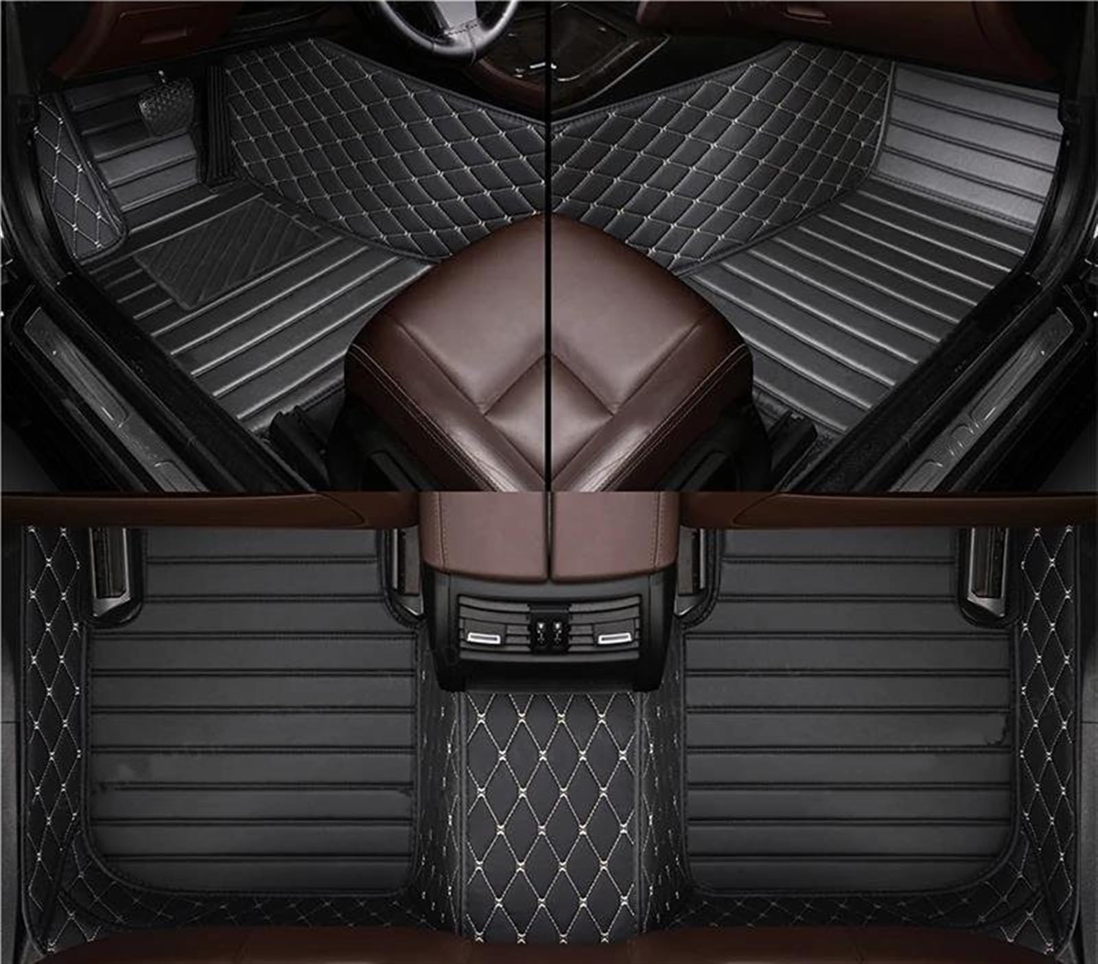 Autofussmatte Für Maserati Für Levante 2016 2017 2018 2019 2020 2021 2022 Custom Leder Auto Fußmatten Anti-Slip Teppich Set Auto Fußmatten Set(1-Black-Beige) von DZSFDGDDFGD